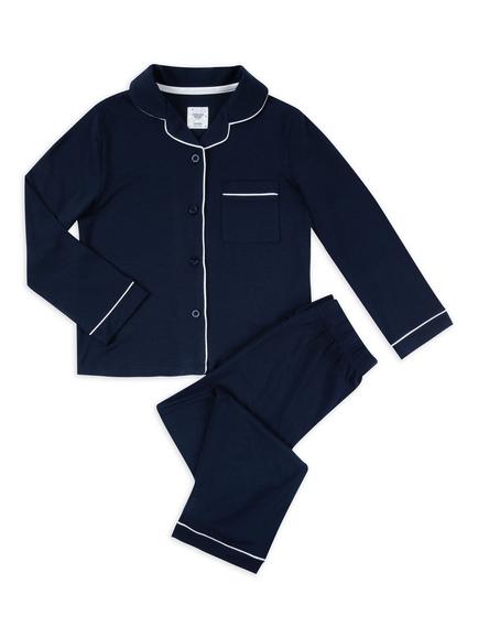 Chelsea Peers Kids' Modal Button Up Pyjama Set, Navy - view 2, Navy