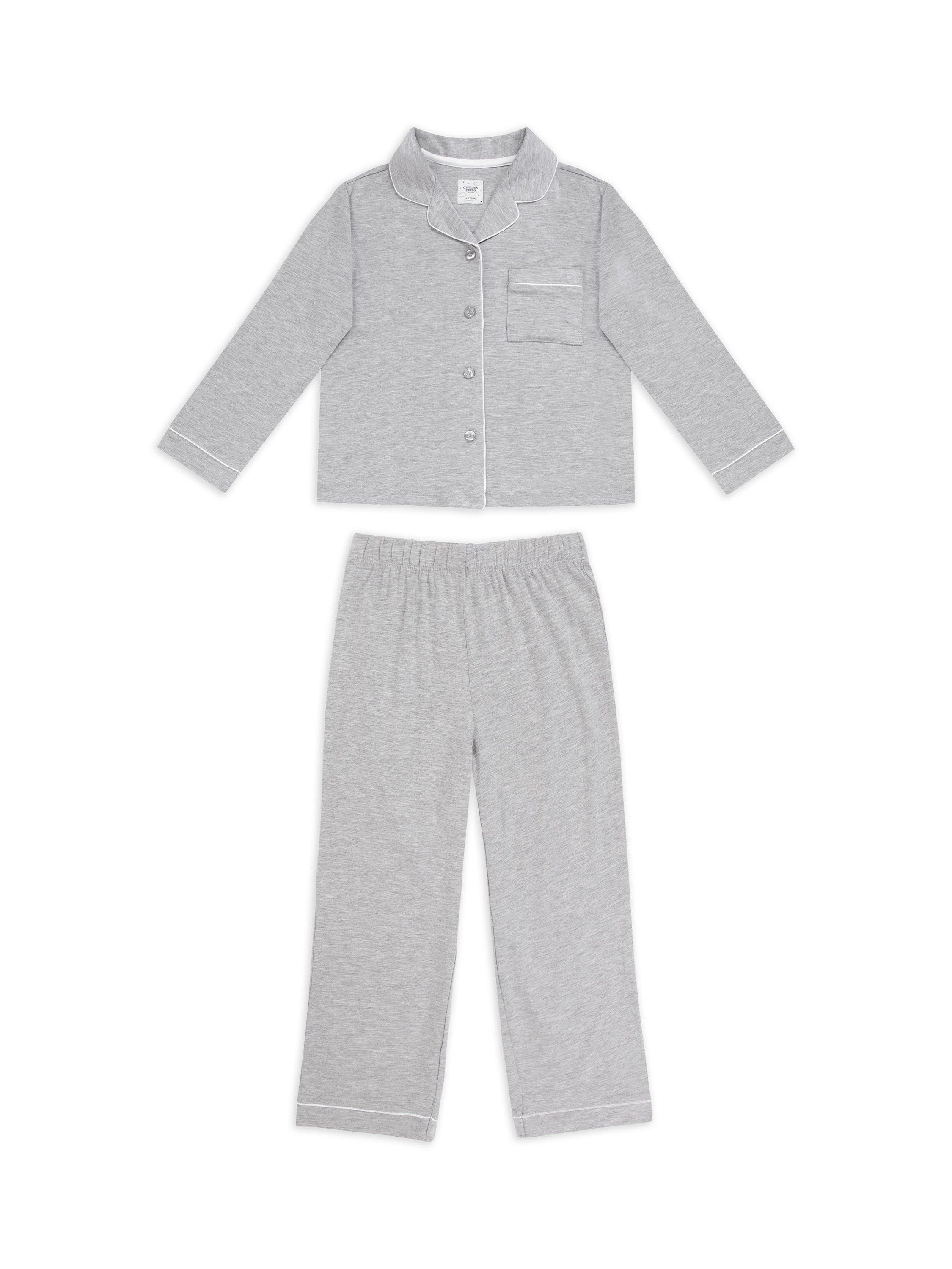 Product image 1 of 3, which shows Chelsea Peers Kids' Long Sleeved Piped Pyjama Set, Grey, 1-2 years