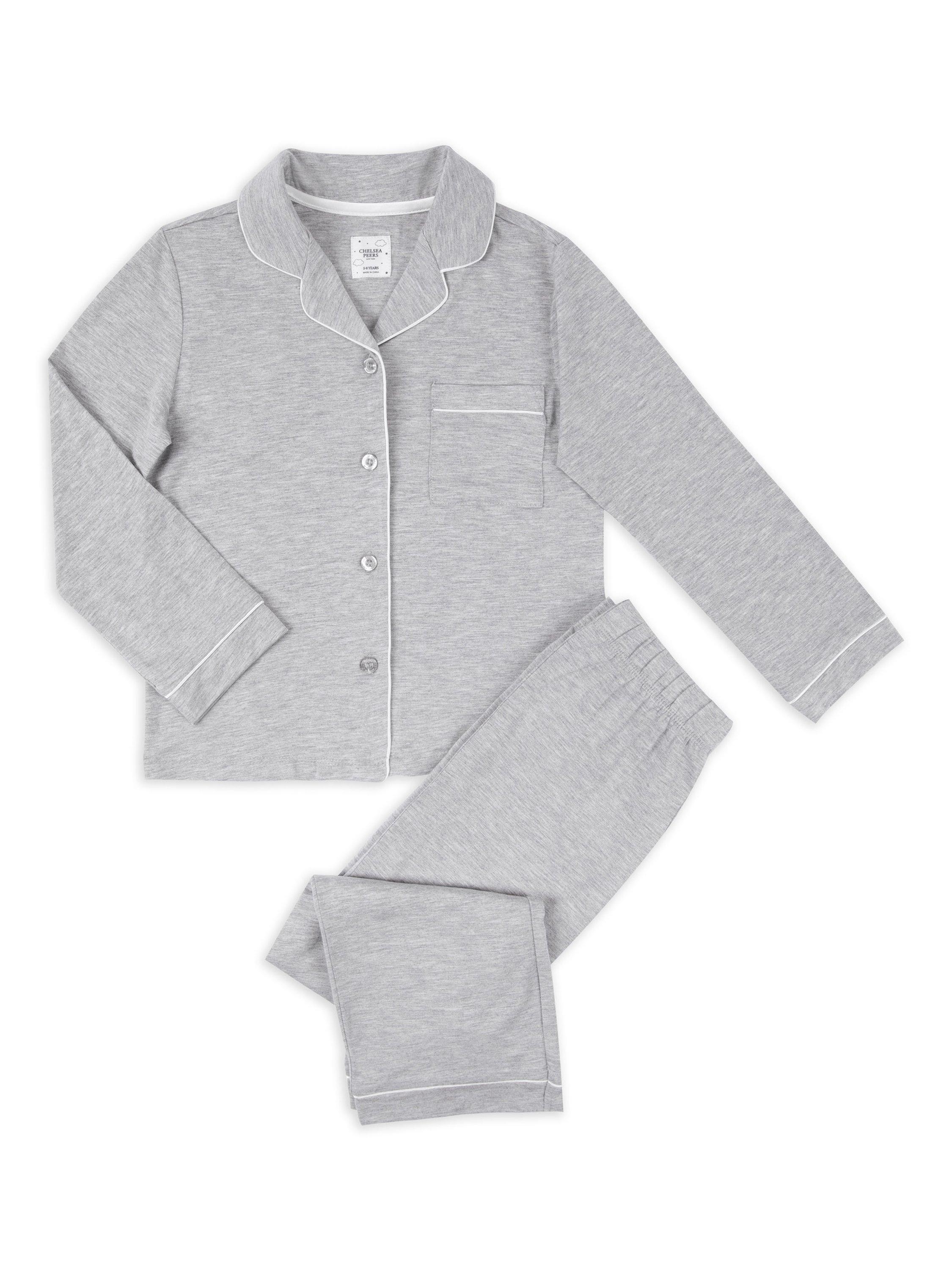 Product image 2 of 3, which shows Chelsea Peers Kids' Long Sleeved Piped Pyjama Set, Grey, 1-2 years