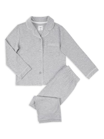 Chelsea Peers Kids' Long Sleeved Piped Pyjama Set, Grey - view 2, Grey