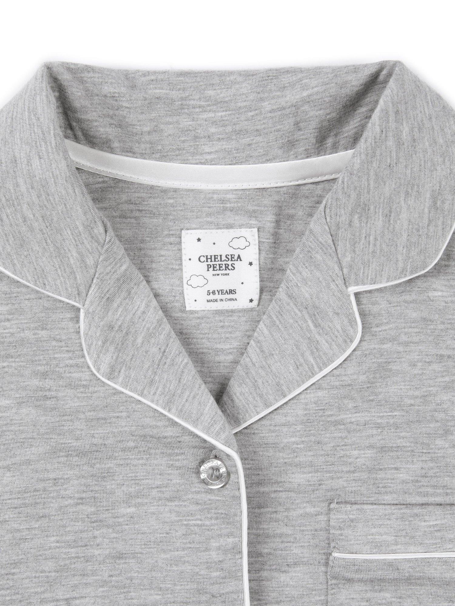 Product image 3 of 3, which shows Chelsea Peers Kids' Long Sleeved Piped Pyjama Set, Grey, 1-2 years