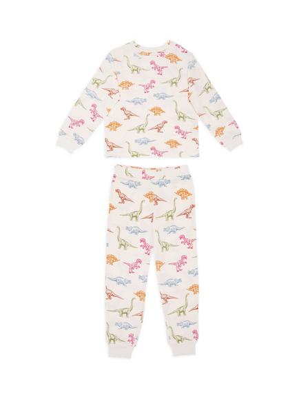 Chelsea Peers Kids' Dinosaur Long Pyjamas, Off White/Multi, Off White/Multi
