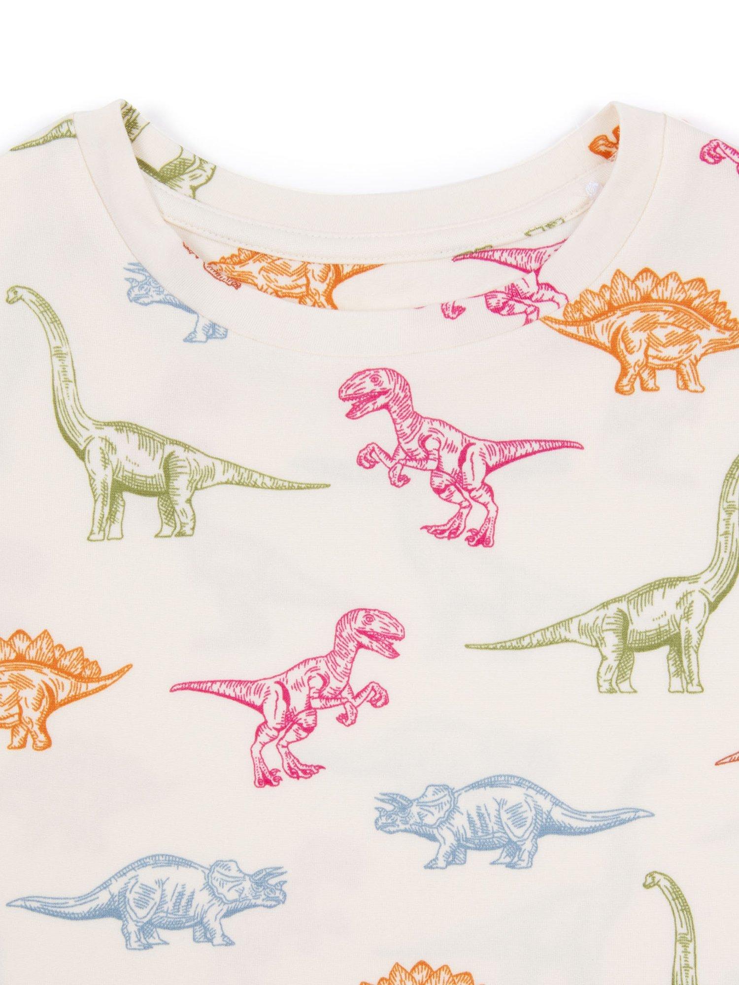 Product image 3 of 3, which shows Chelsea Peers Kids' Dinosaur Long Pyjamas, Off White/Multi, 1-2 years