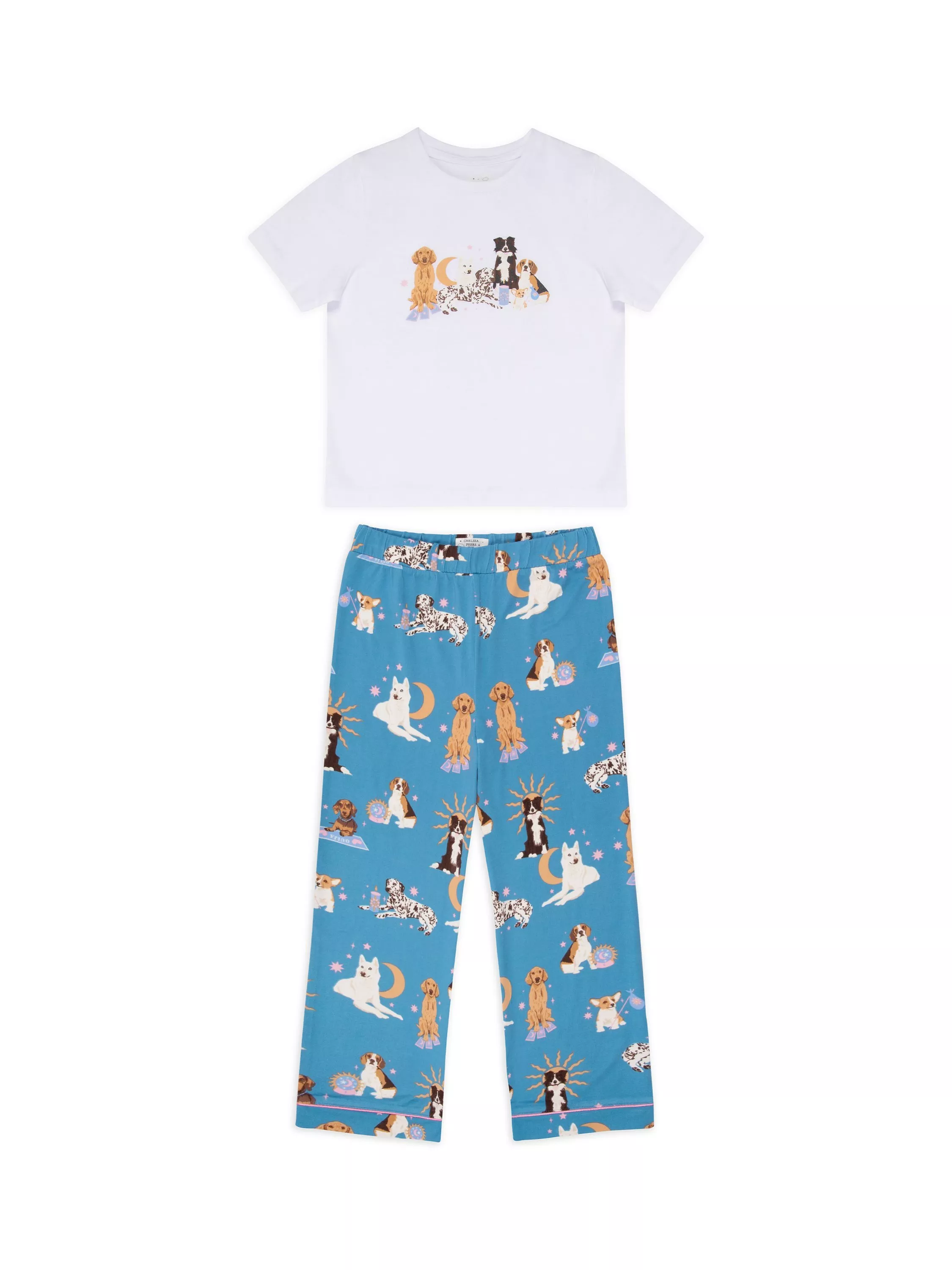 Chelsea Peers Kids' Mystic Dogs Print Pyjama Set, Blue