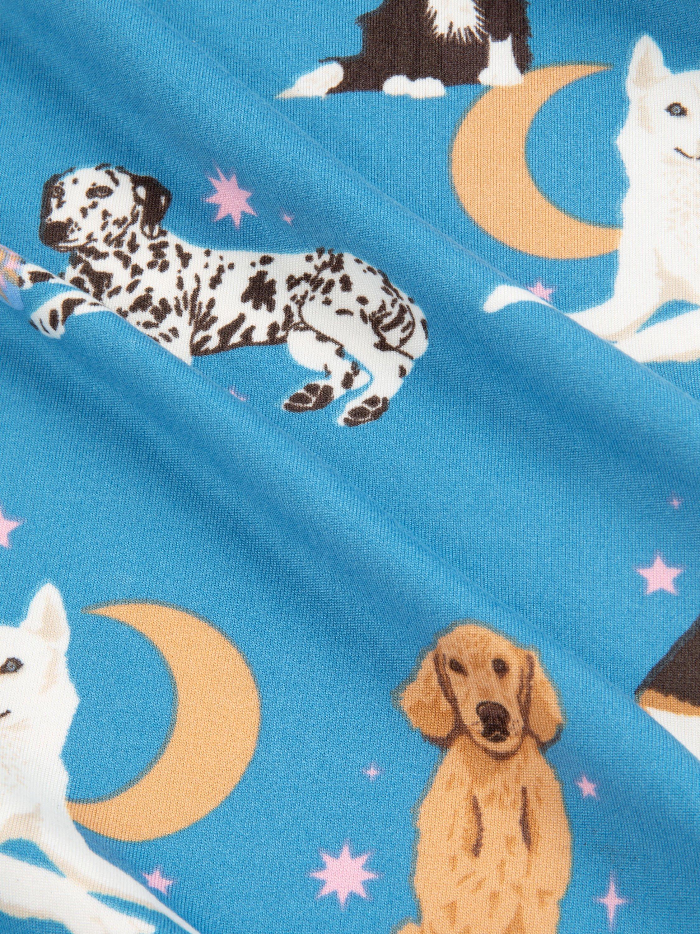 Product image 3 of 3, which shows Chelsea Peers Kids' Mystic Dogs Print Pyjama Set, Blue, 1-2 years
