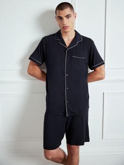 Chelsea Peers Modal Short Sleeve Button Up Pyjama Set, Navy - view 2, Navy