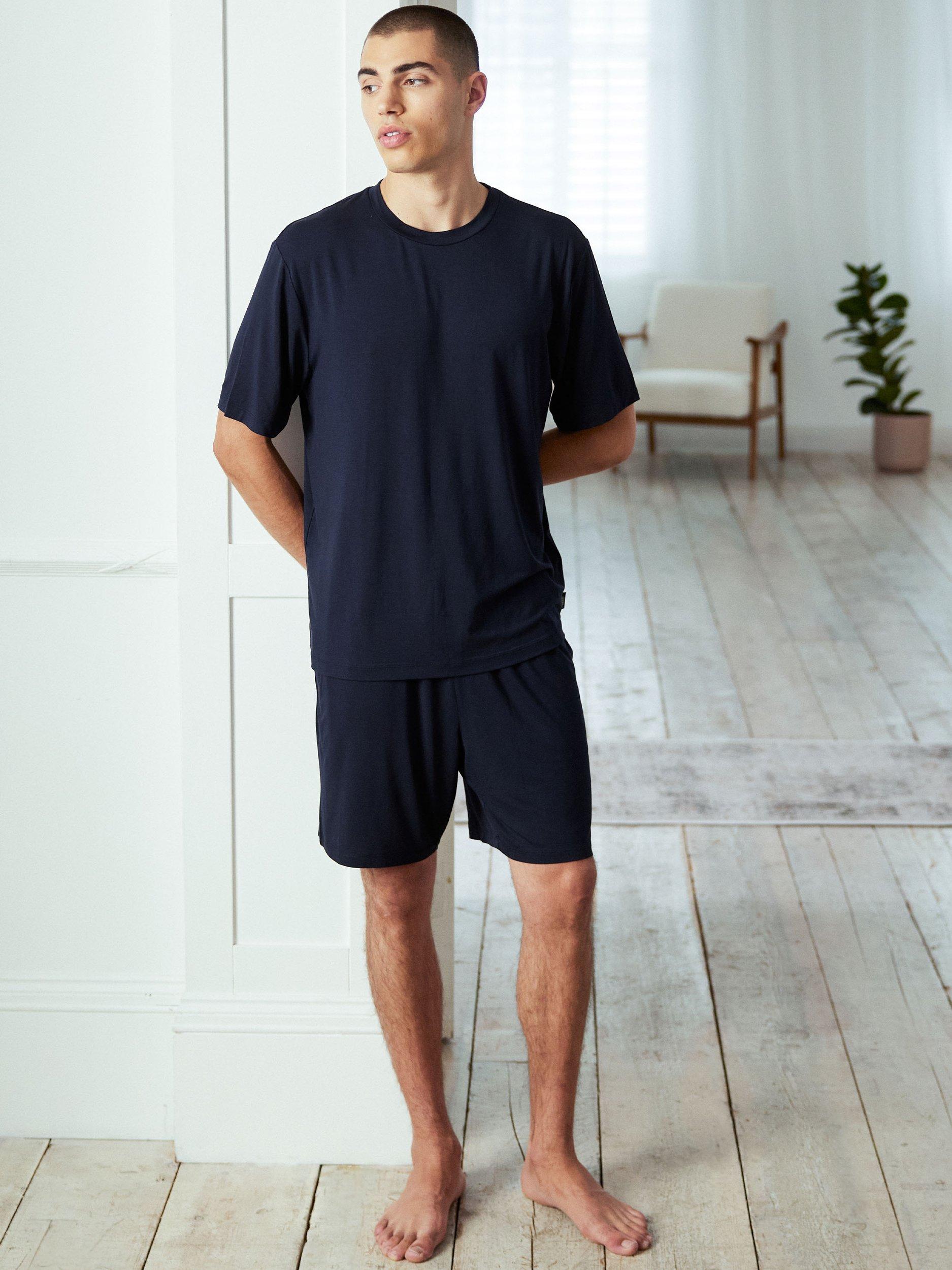 Product image 1 of 5, which shows Chelsea Peers Modal Short Sleeve Crew Neck Pyjama Set, Navy, XXXL