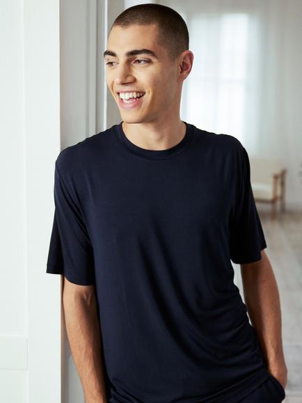 Chelsea Peers Modal Short Sleeve Crew Neck Pyjama Set, Navy - view 2, Navy
