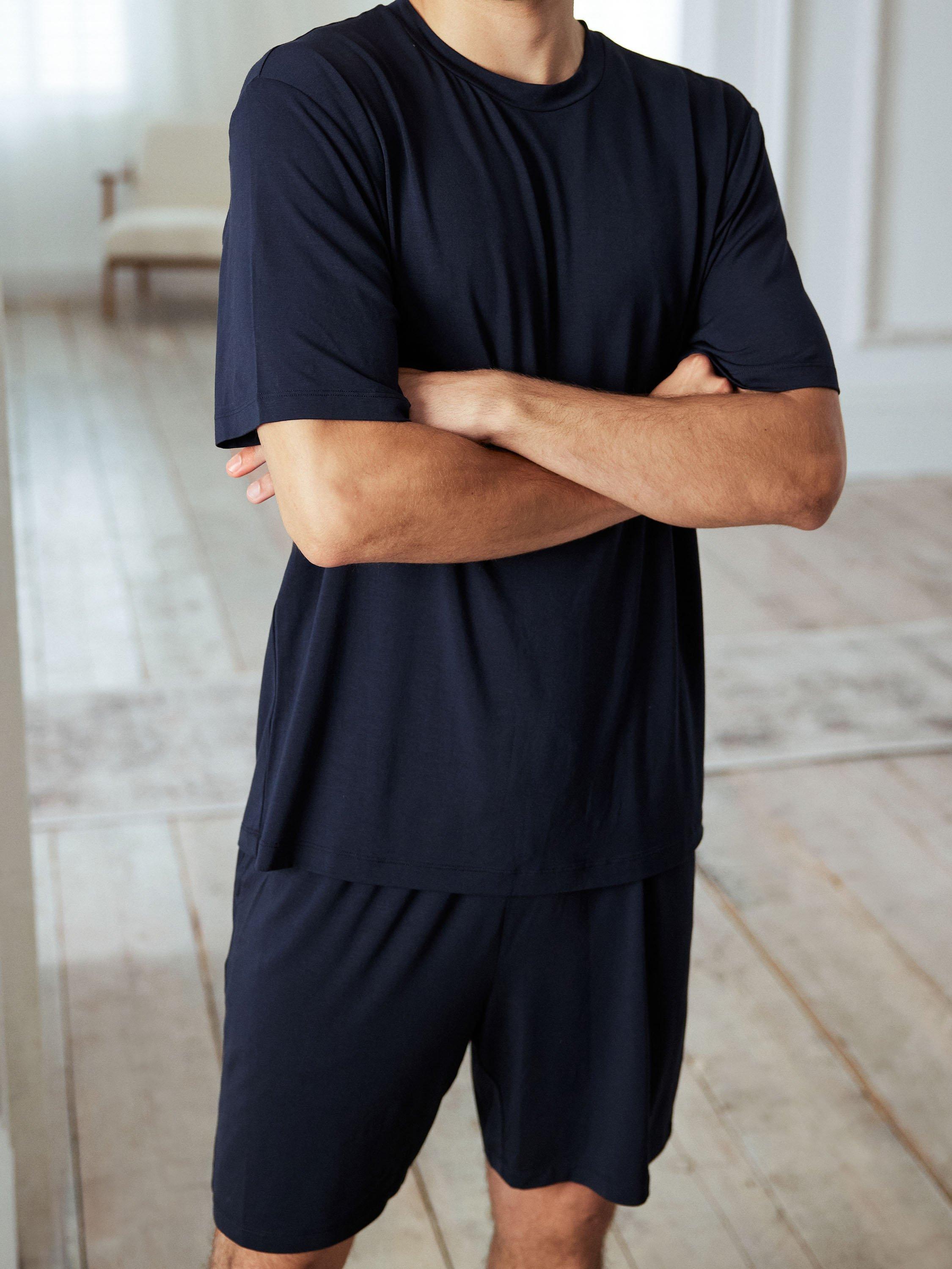 Product image 3 of 5, which shows Chelsea Peers Modal Short Sleeve Crew Neck Pyjama Set, Navy, XXXL