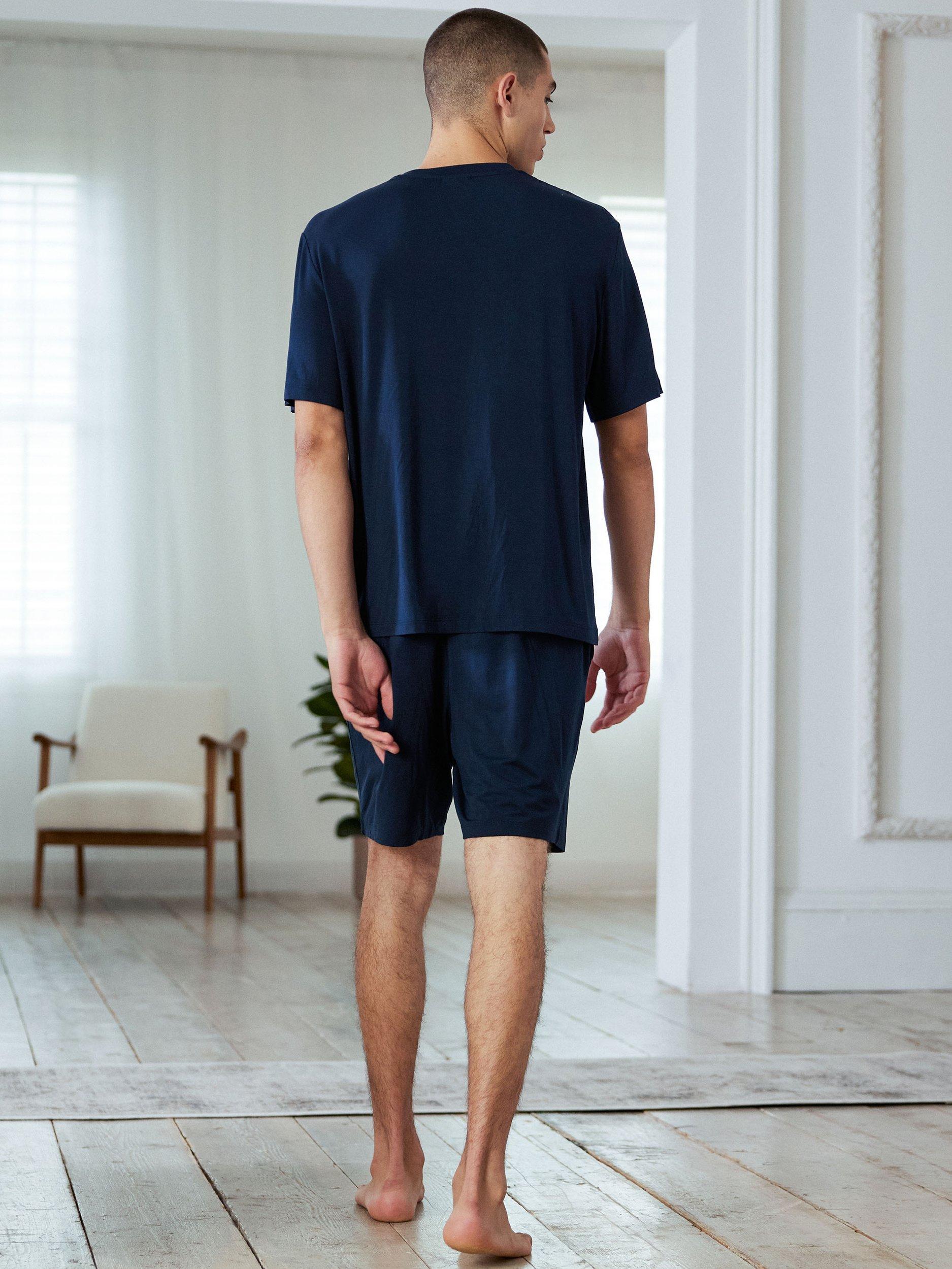 Product image 4 of 5, which shows Chelsea Peers Modal Short Sleeve Crew Neck Pyjama Set, Navy, XXXL