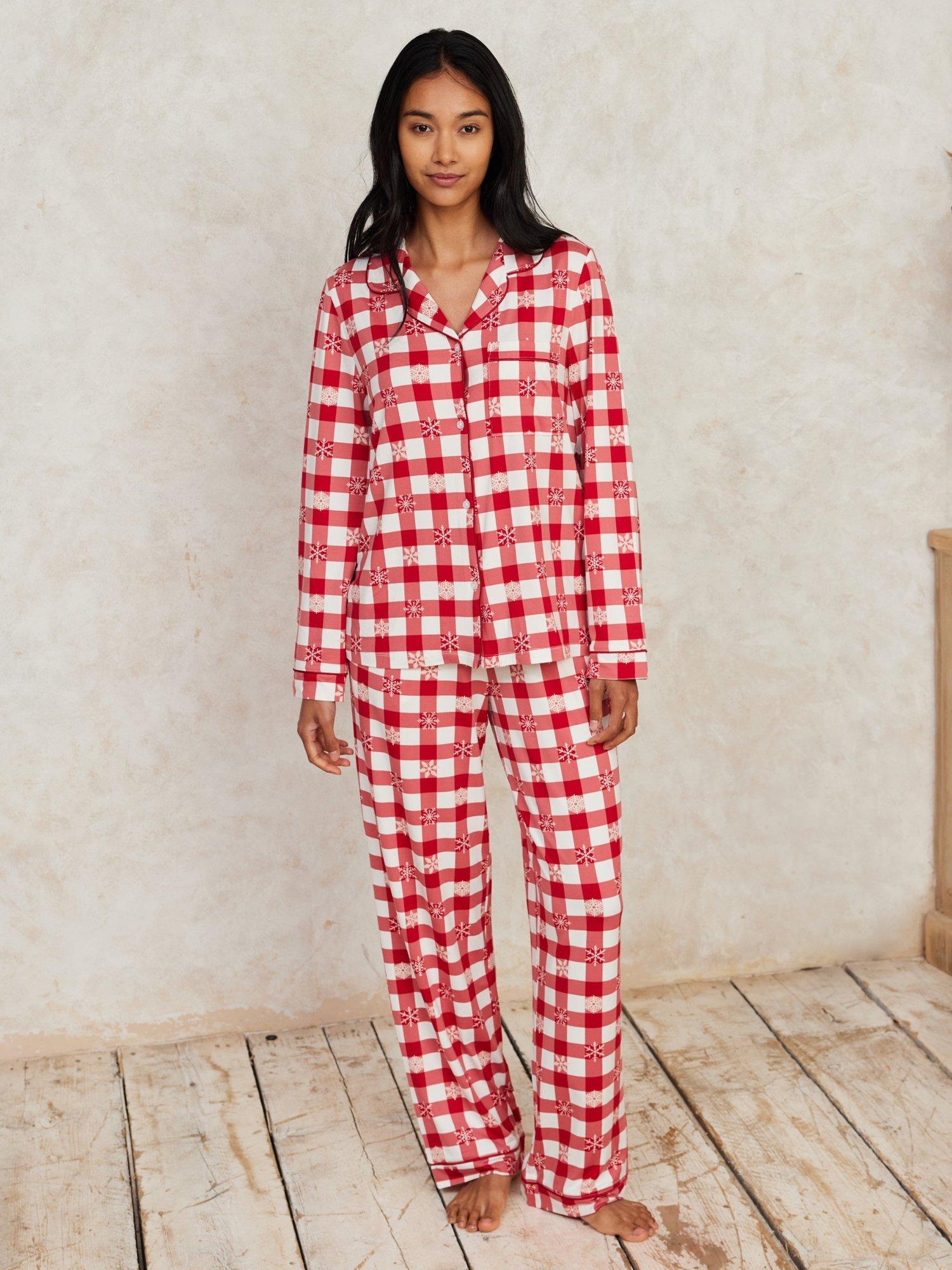 Chelsea Peers Christmas Snowflakes Pyjama Set, Red/White