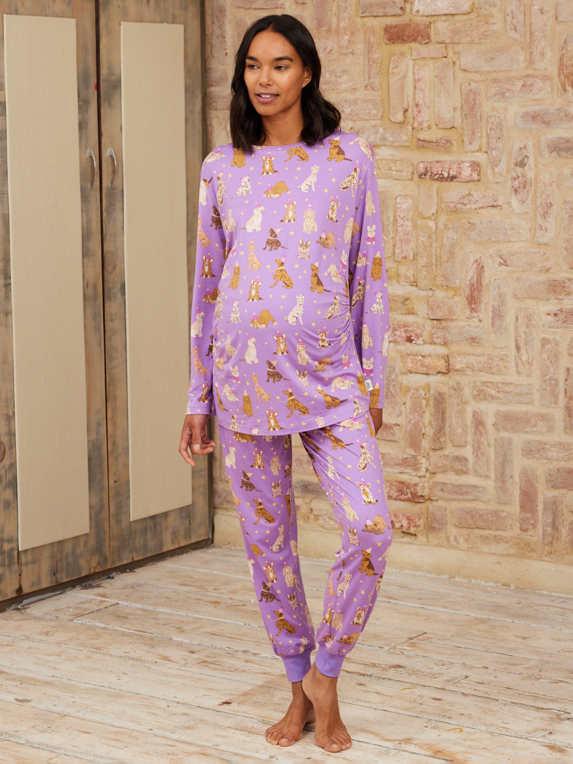 Chelsea Peers Maternity Party Dogs Print Long Pyjamas, Lilac