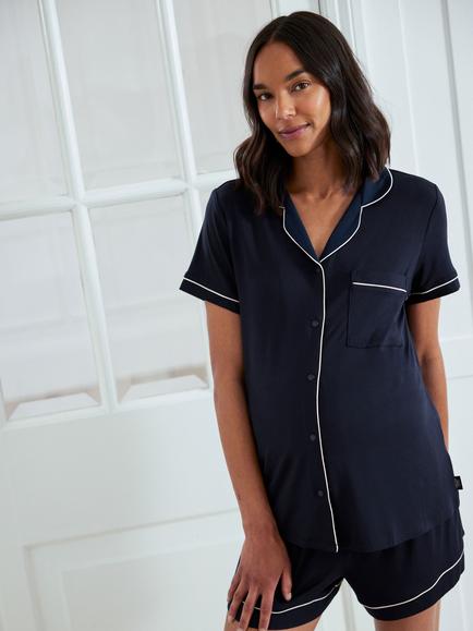 Chelsea Peers Modal Blend Short Maternity Pyjama Set - view 2, Navy