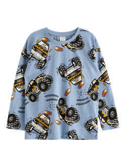 Lindex Kids' Truck Print Top, Dusty Blue, Dusty Blue