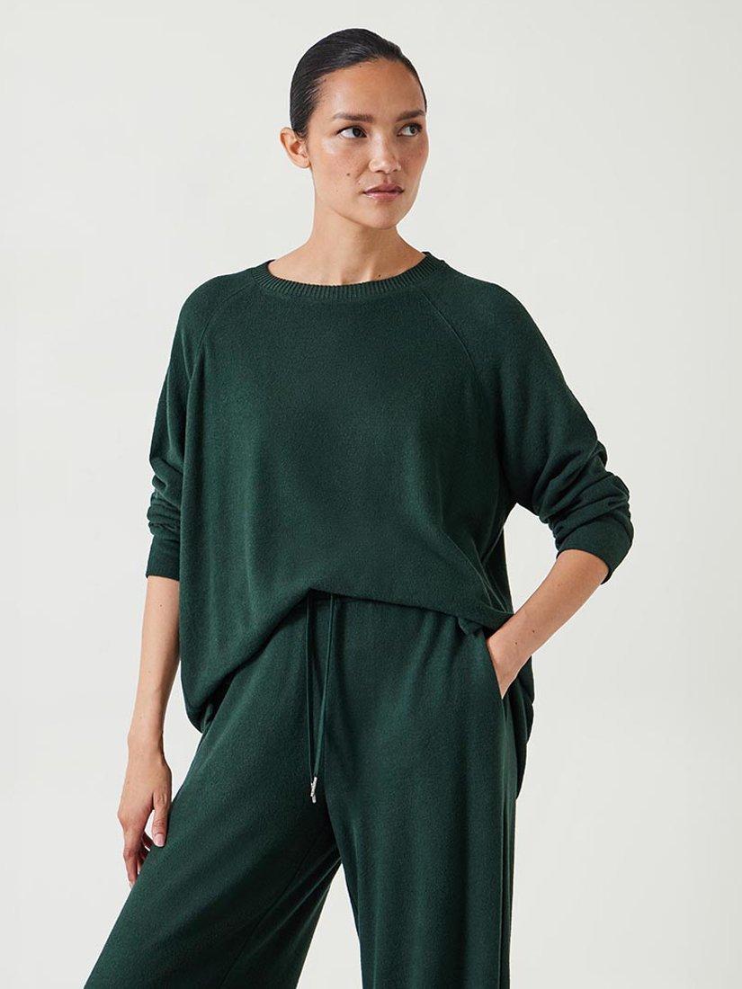 Product image 1 of 6, which shows HUSH Elle Supersoft Raglan Sleeve Top, Green, XXS