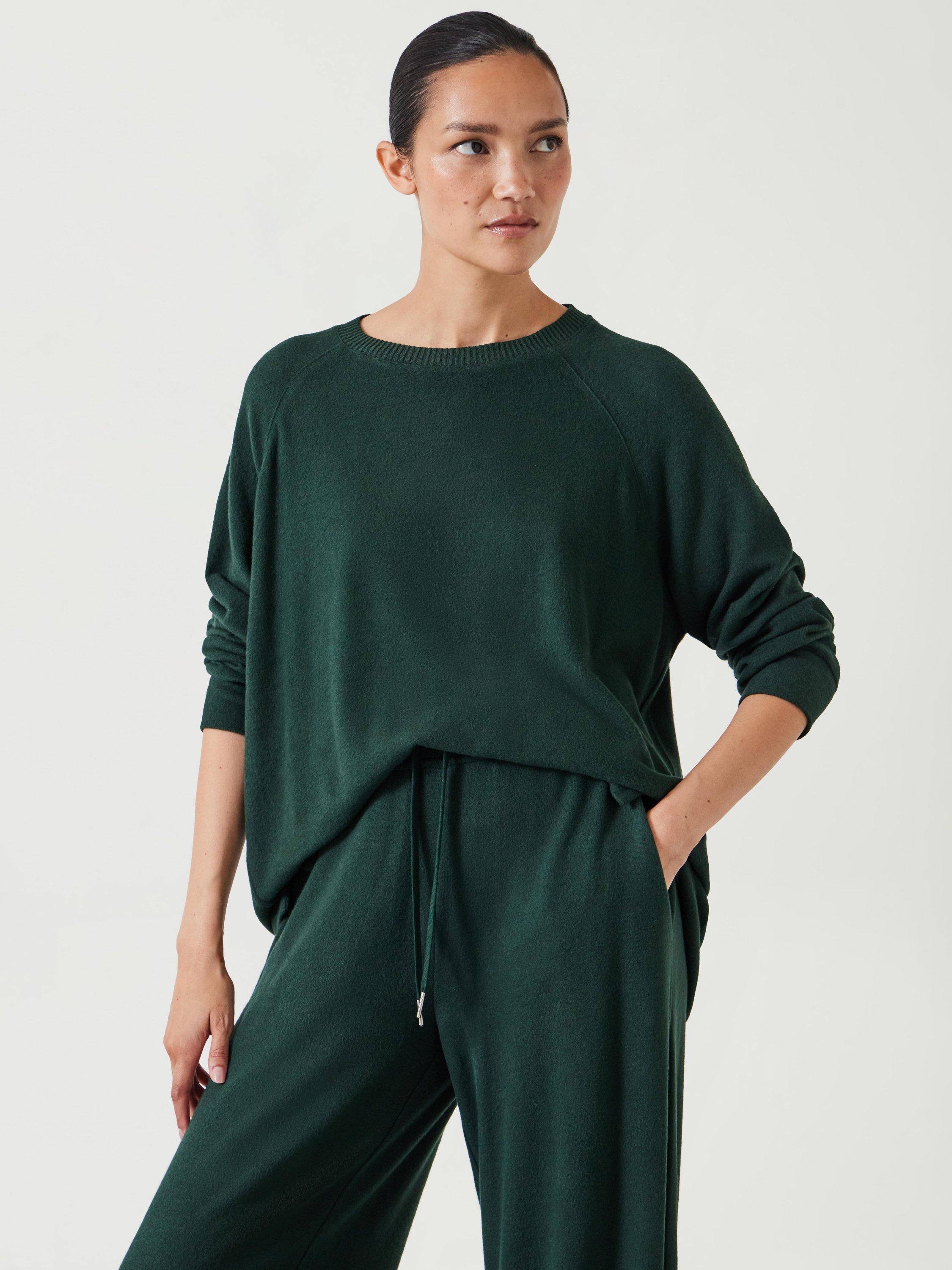 Product image 2 of 6, which shows HUSH Elle Supersoft Raglan Sleeve Top, Green, XXS
