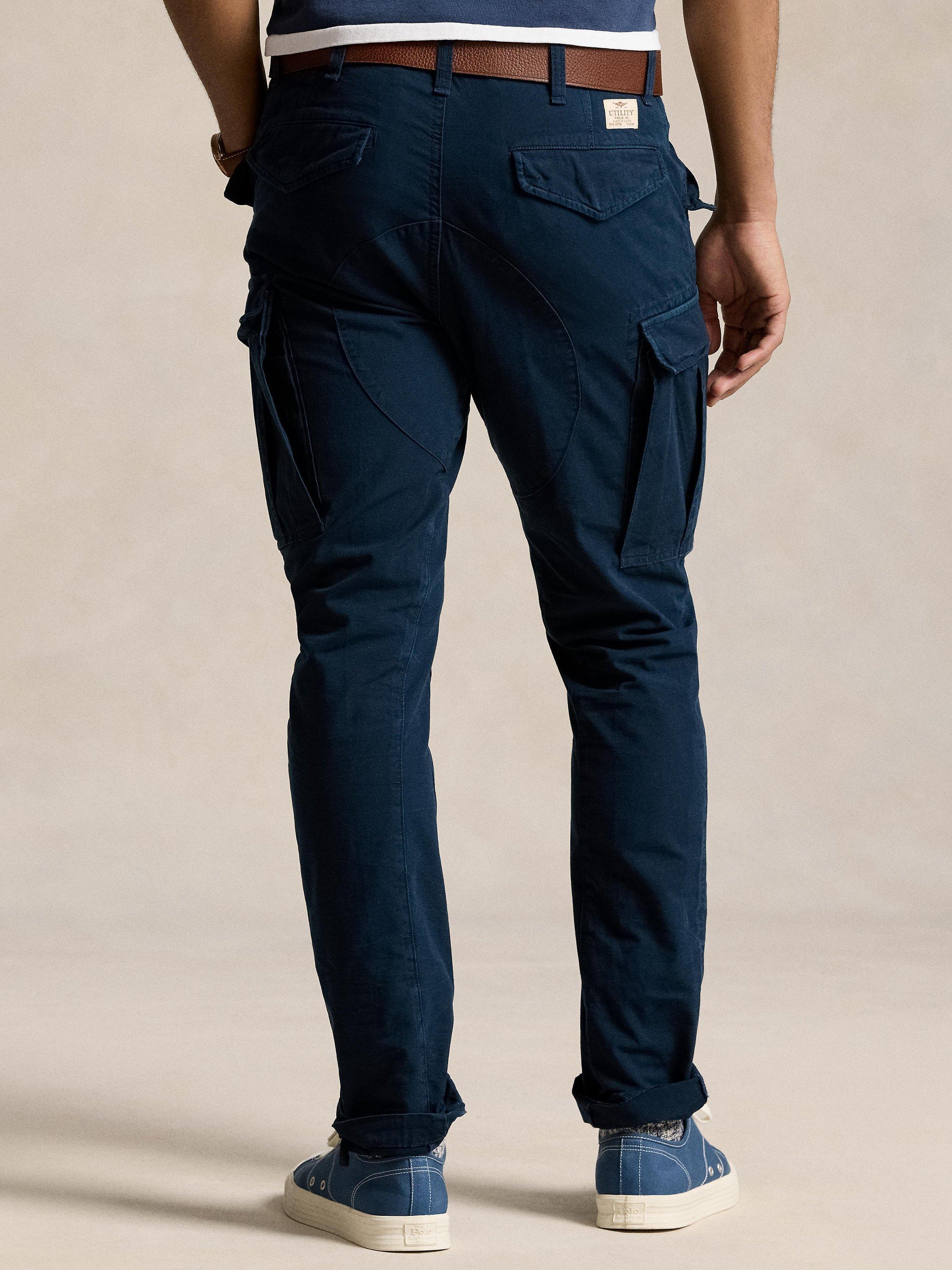 Product image 2 of 5, which shows Ralph Lauren Slim Fit Cotton Canvas Cargo Trousers, Aviator Navy, 30R