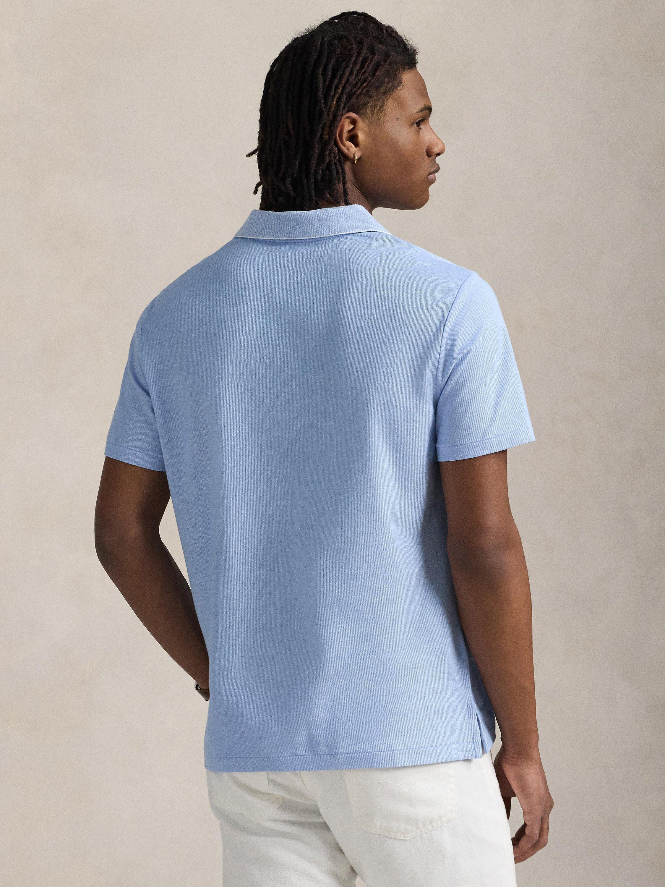 Product image 2 of 5, which shows Polo Ralph Lauren Johnny Cotton Regular Fit Short Sleeve Polo Shirt, Sky Blue/White, S