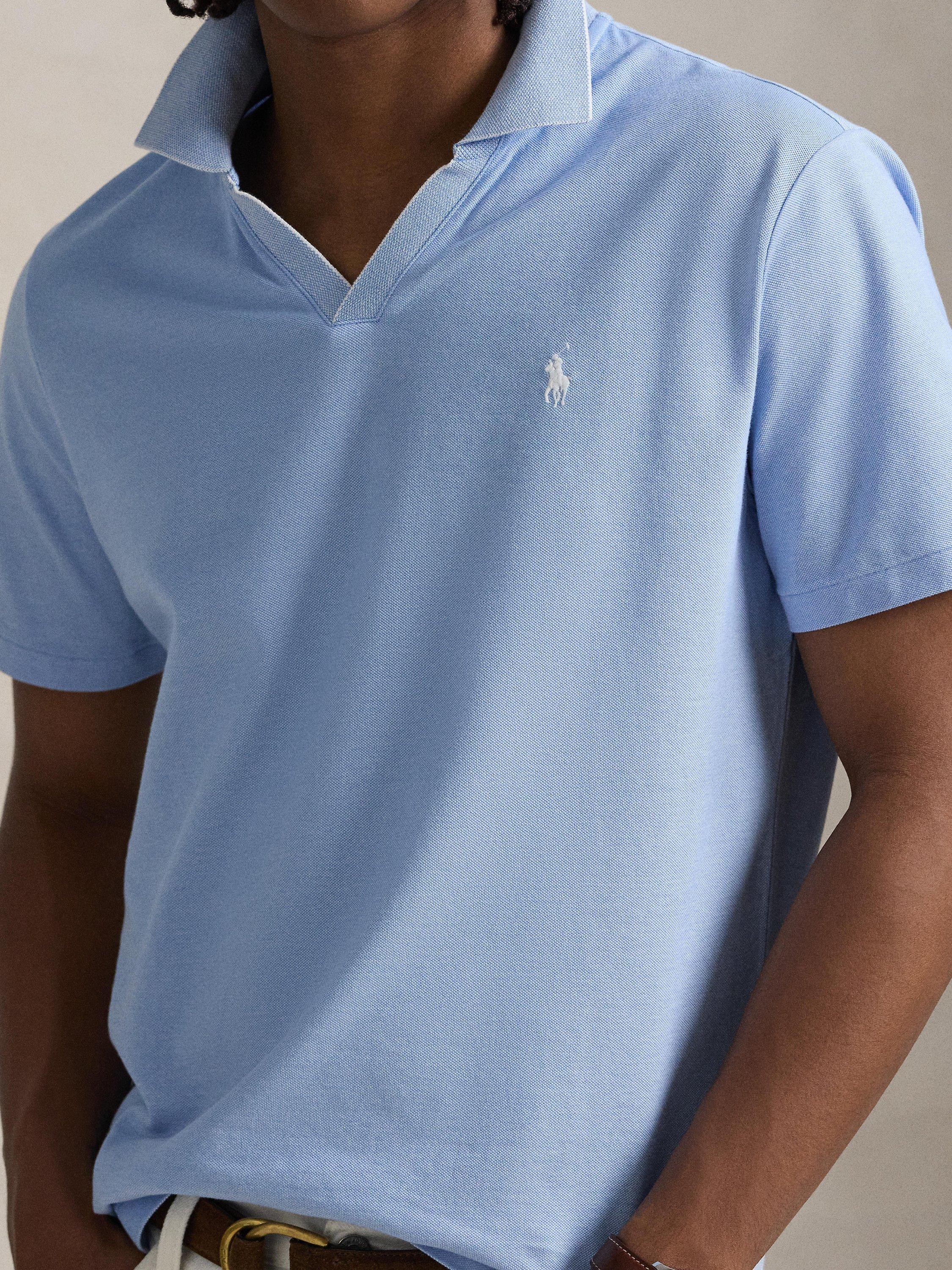 Product image 3 of 5, which shows Polo Ralph Lauren Johnny Cotton Regular Fit Short Sleeve Polo Shirt, Sky Blue/White, S