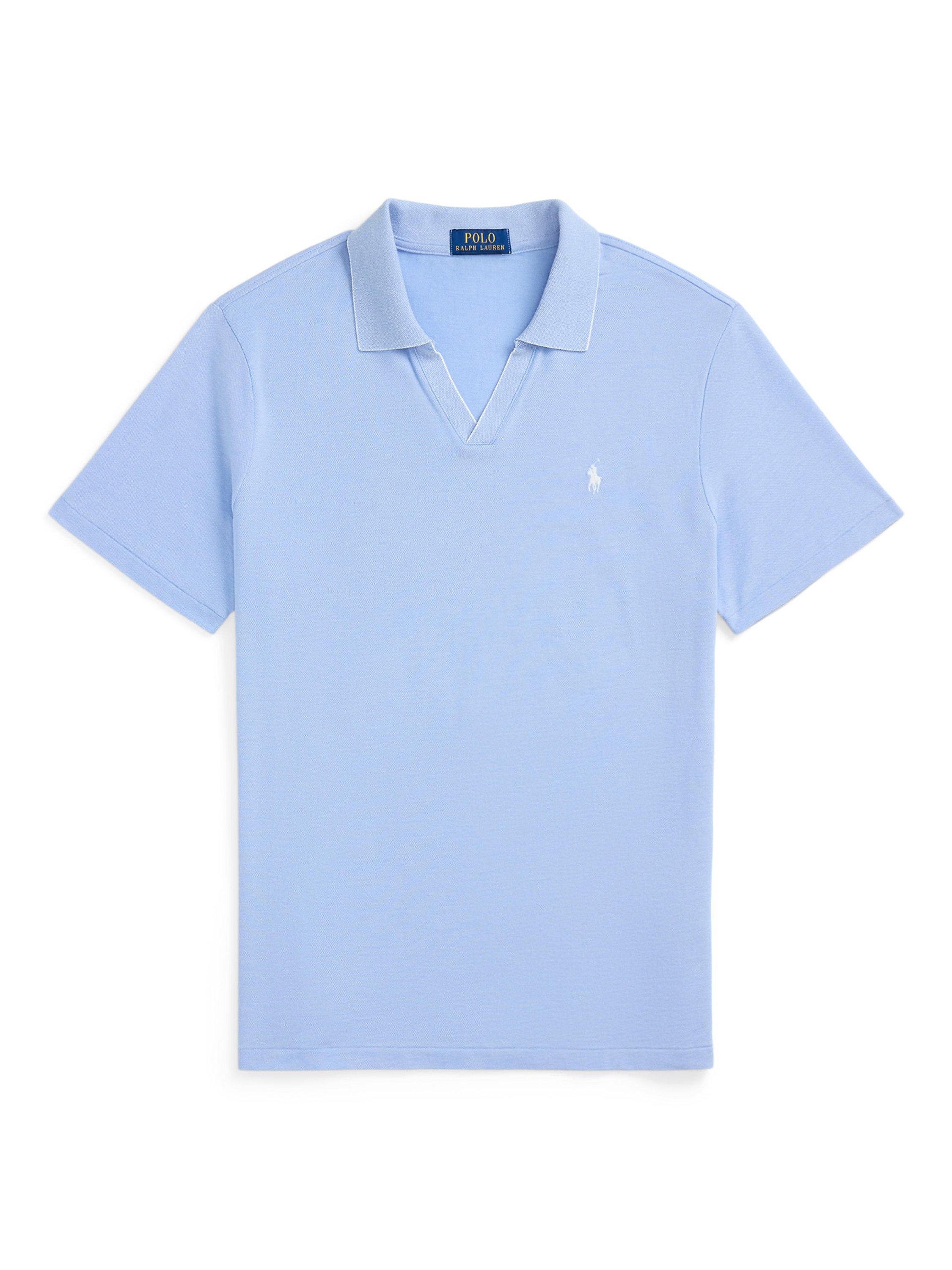 Product image 5 of 5, which shows Polo Ralph Lauren Johnny Cotton Regular Fit Short Sleeve Polo Shirt, Sky Blue/White, S