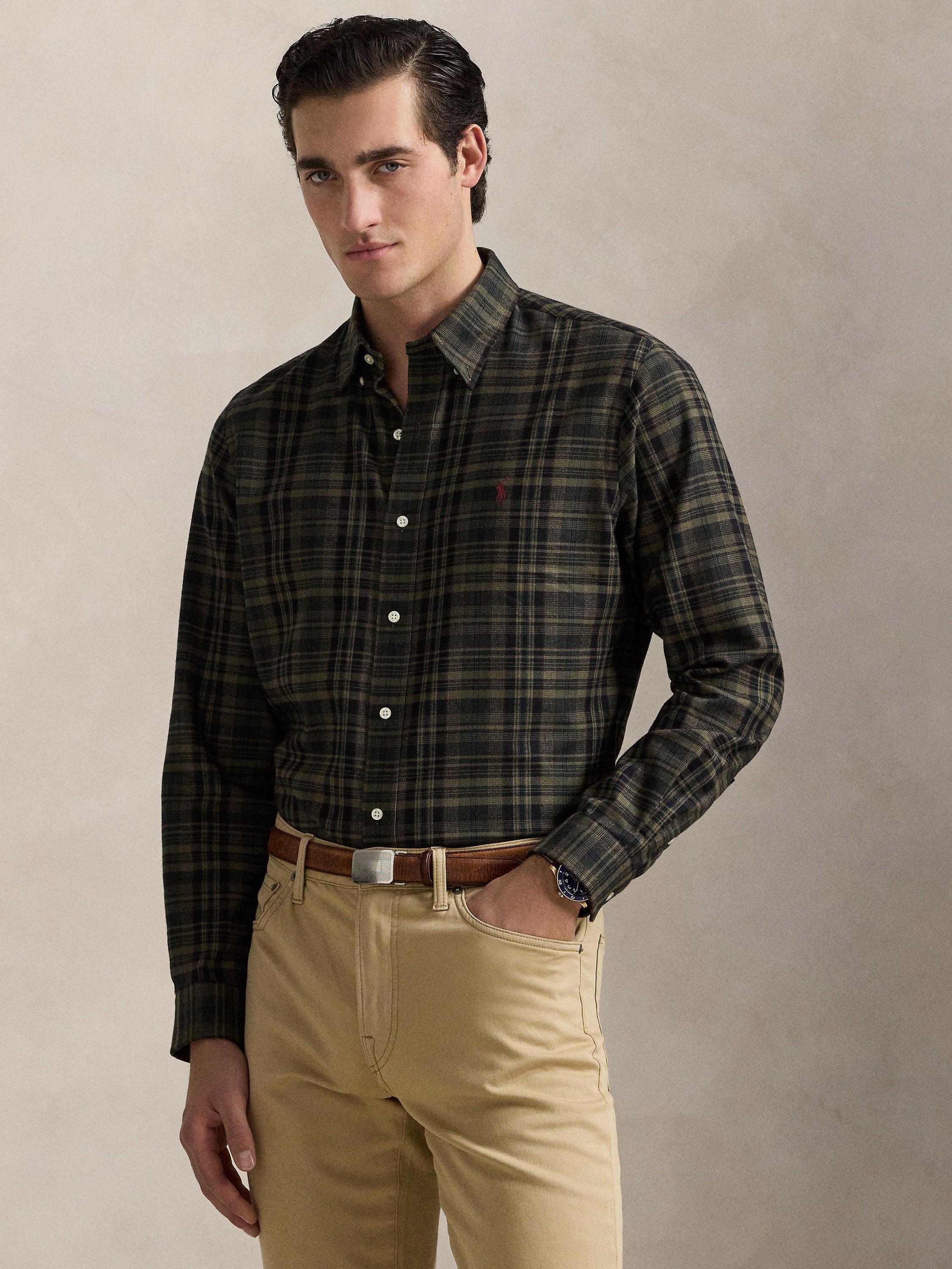 Polo Ralph Lauren Cotton Regular Fit Check Oxford Shirt Olive Khaki Multi