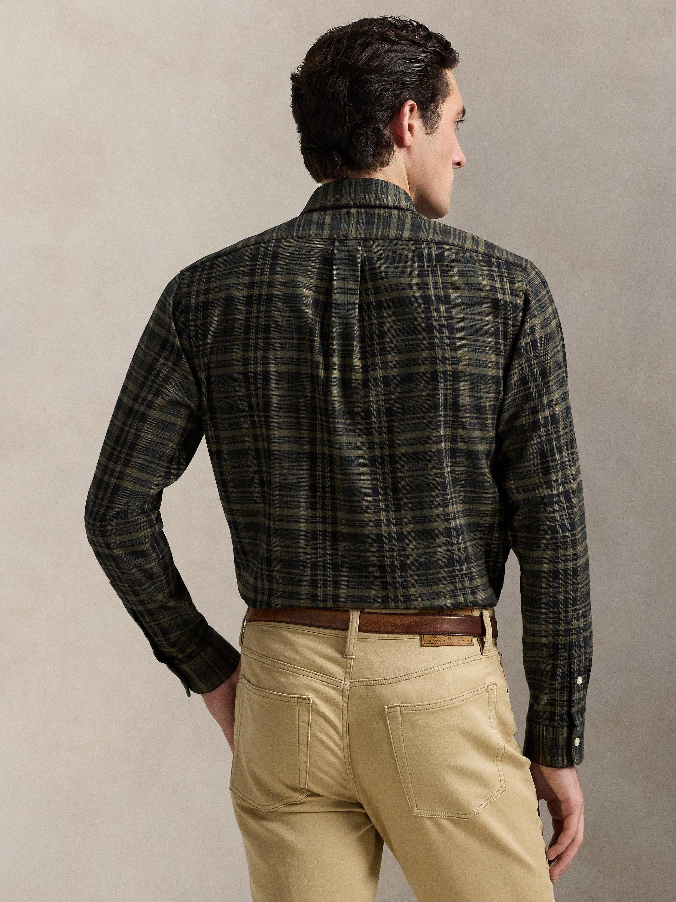 Product image 2 of 5, which shows Polo Ralph Lauren Cotton Regular Fit Check Oxford Shirt, Olive Khaki/Multi, S