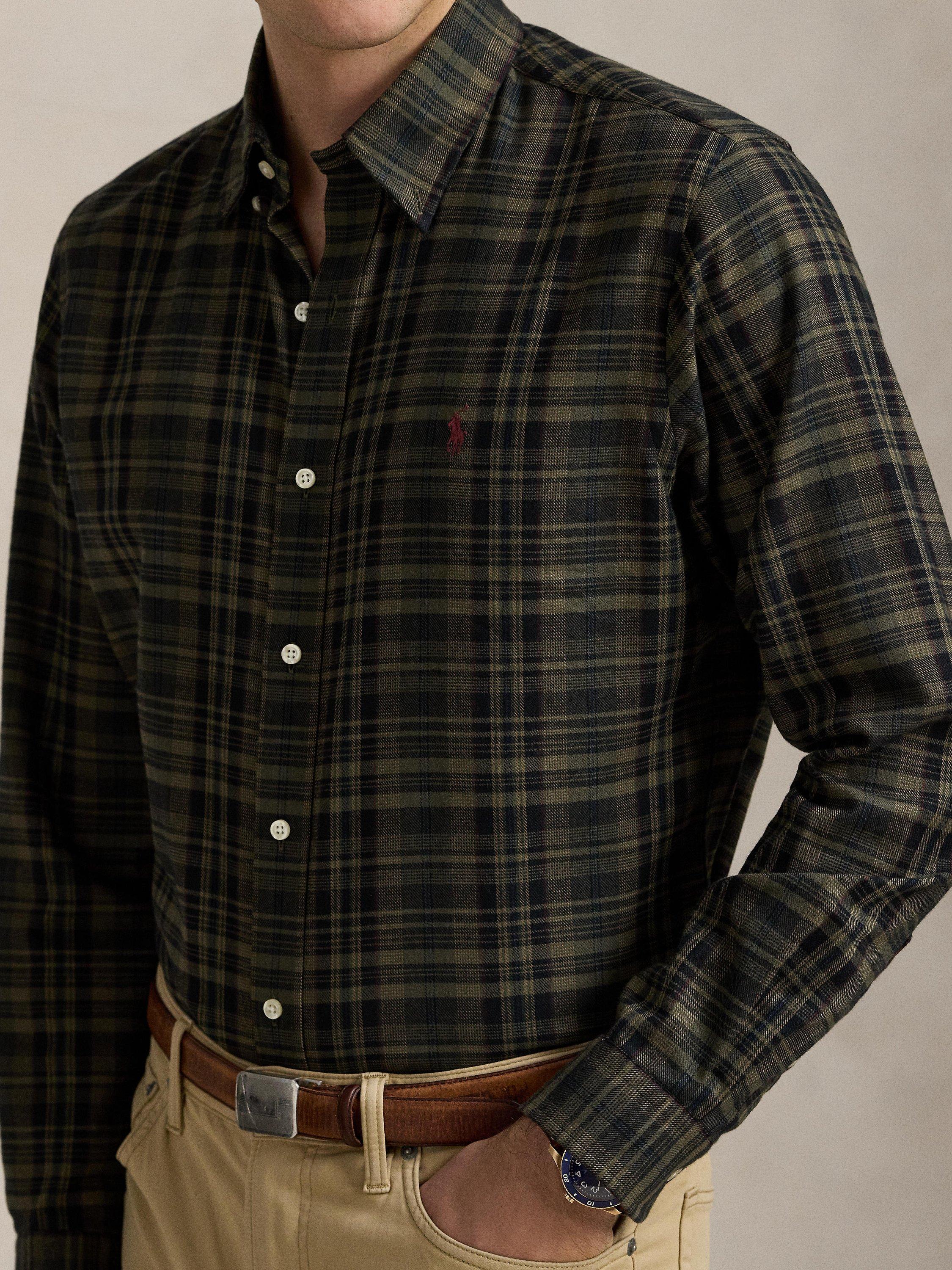 Product image 3 of 5, which shows Polo Ralph Lauren Cotton Regular Fit Check Oxford Shirt, Olive Khaki/Multi, S