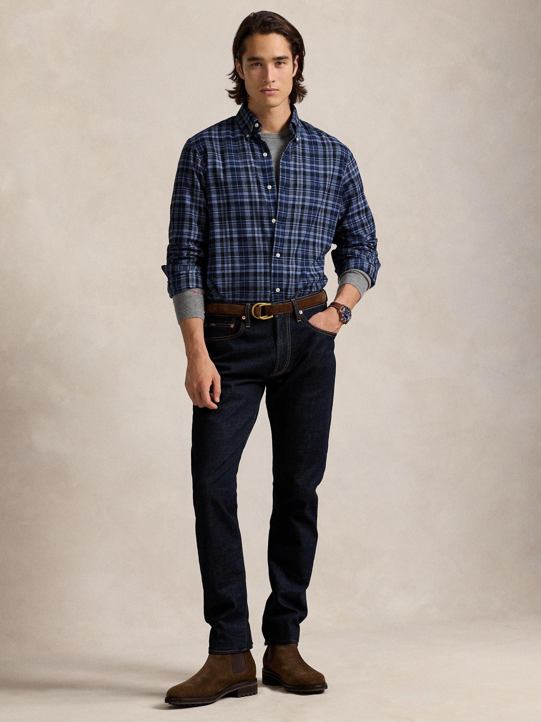 Product image 4 of 5, which shows Polo Ralph Lauren Cotton Regular Fit Check Oxford Shirt, Blue/Multi, S