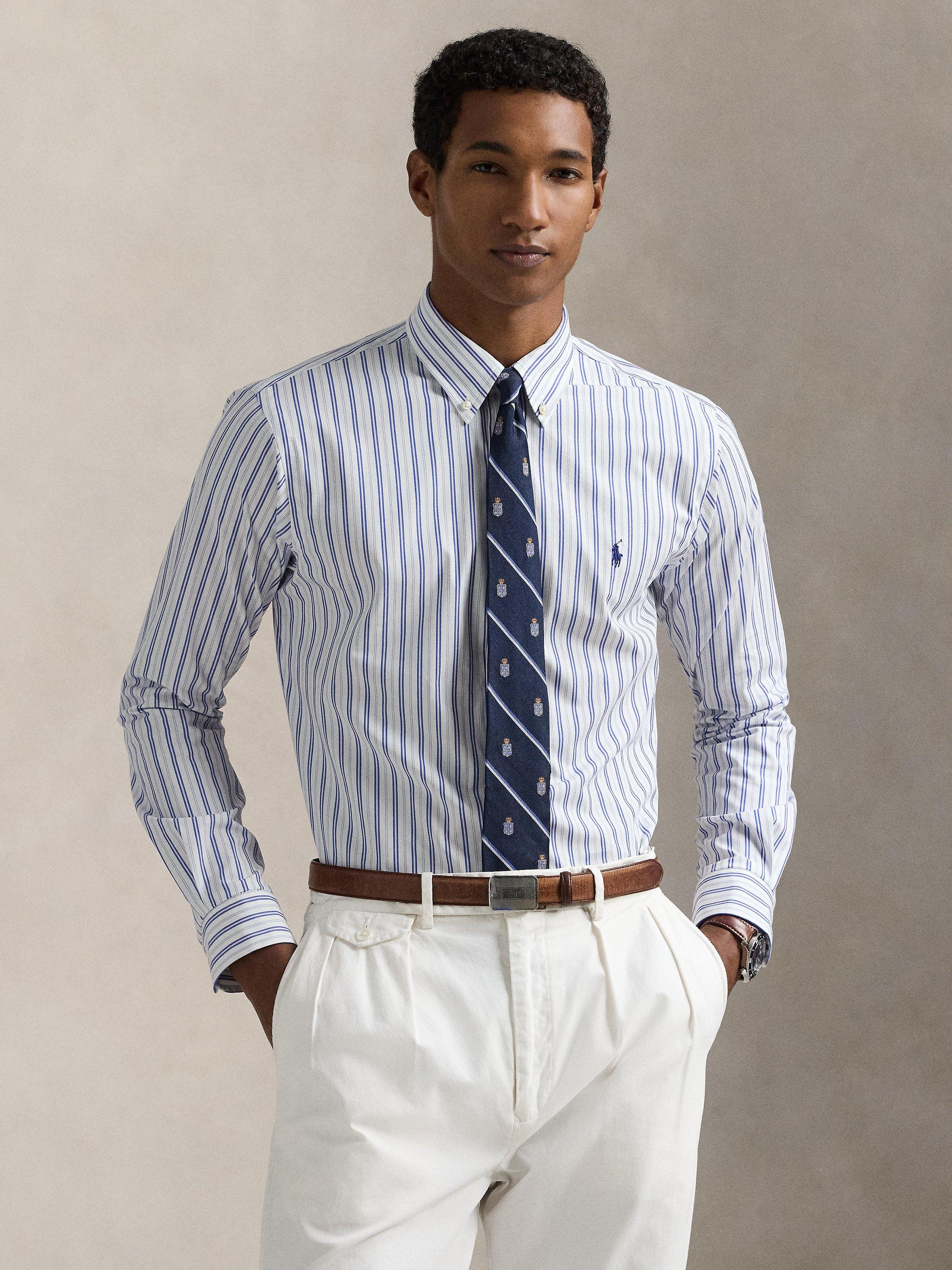 Product image 1 of 5, which shows Polo Ralph Lauren Cotton Blend Custom Slim Fit Stripe Shirt, 6627c White Blue Mlt, S