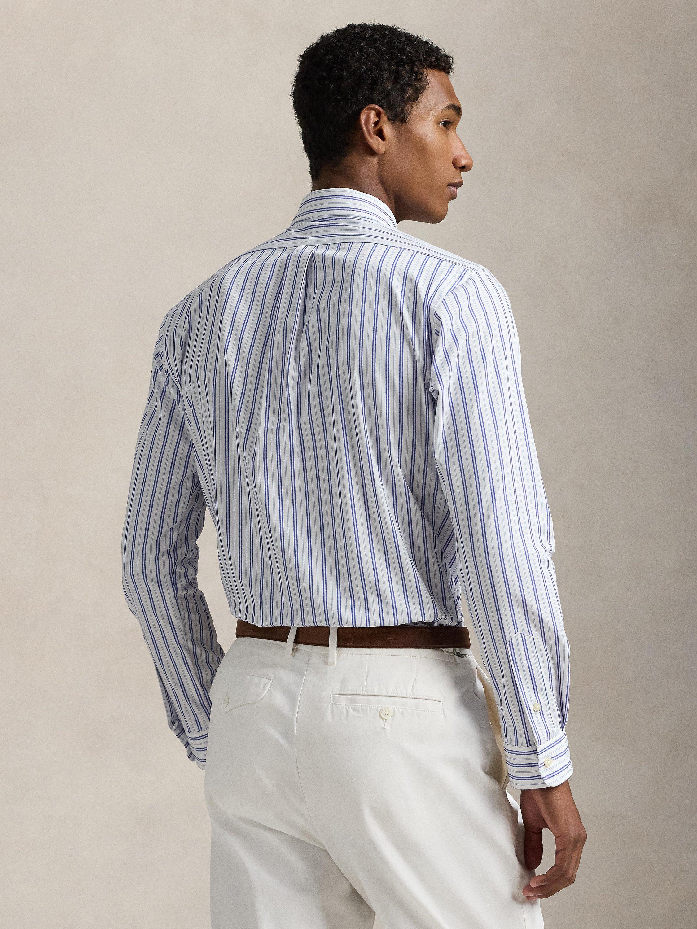 Product image 2 of 5, which shows Polo Ralph Lauren Cotton Blend Custom Slim Fit Stripe Shirt, 6627c White Blue Mlt, S