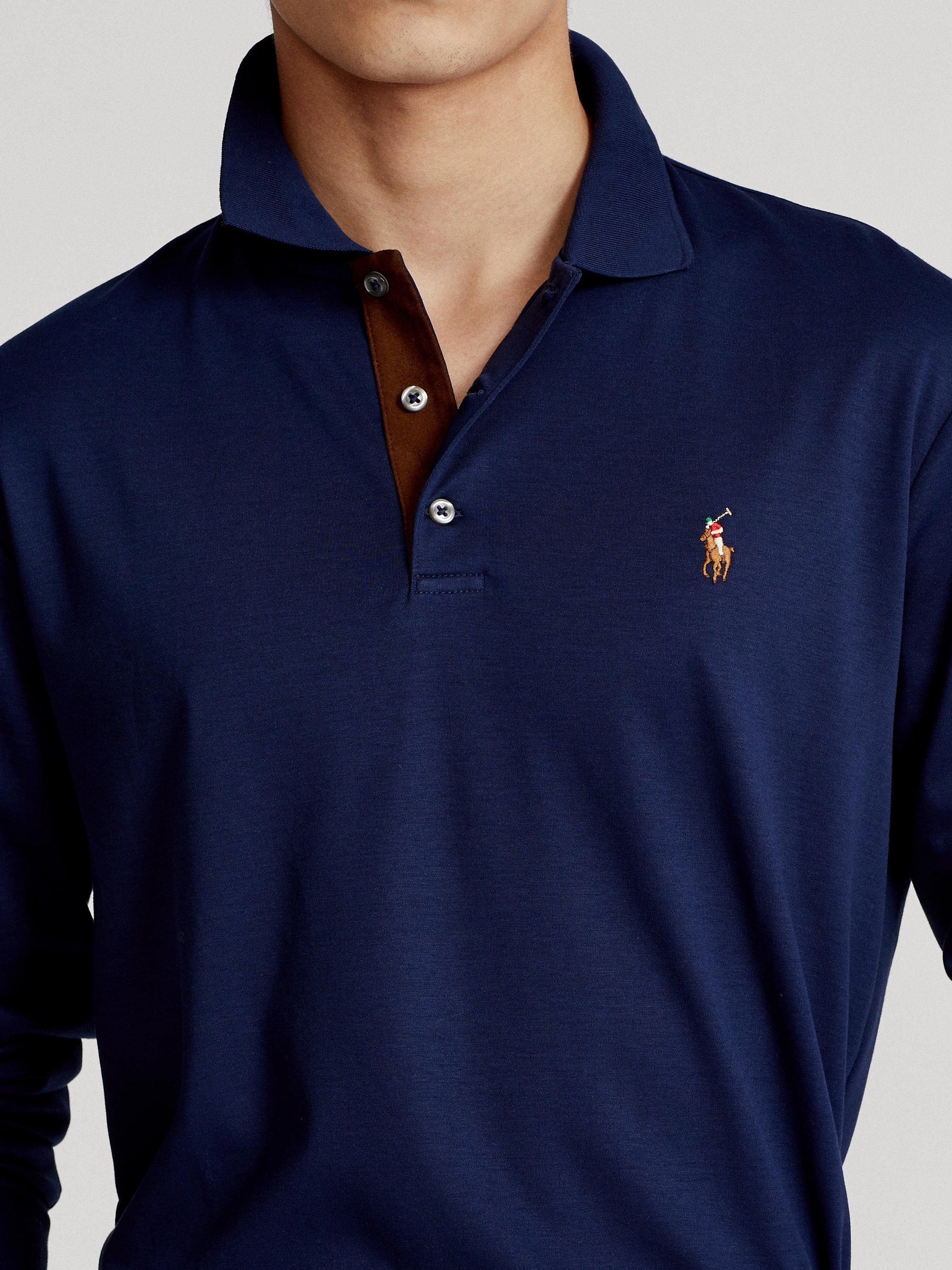Product image 3 of 5, which shows Polo Ralph Lauren Custom Slim Fit Long Sleeve Polo Shirt, Refined Navy, S