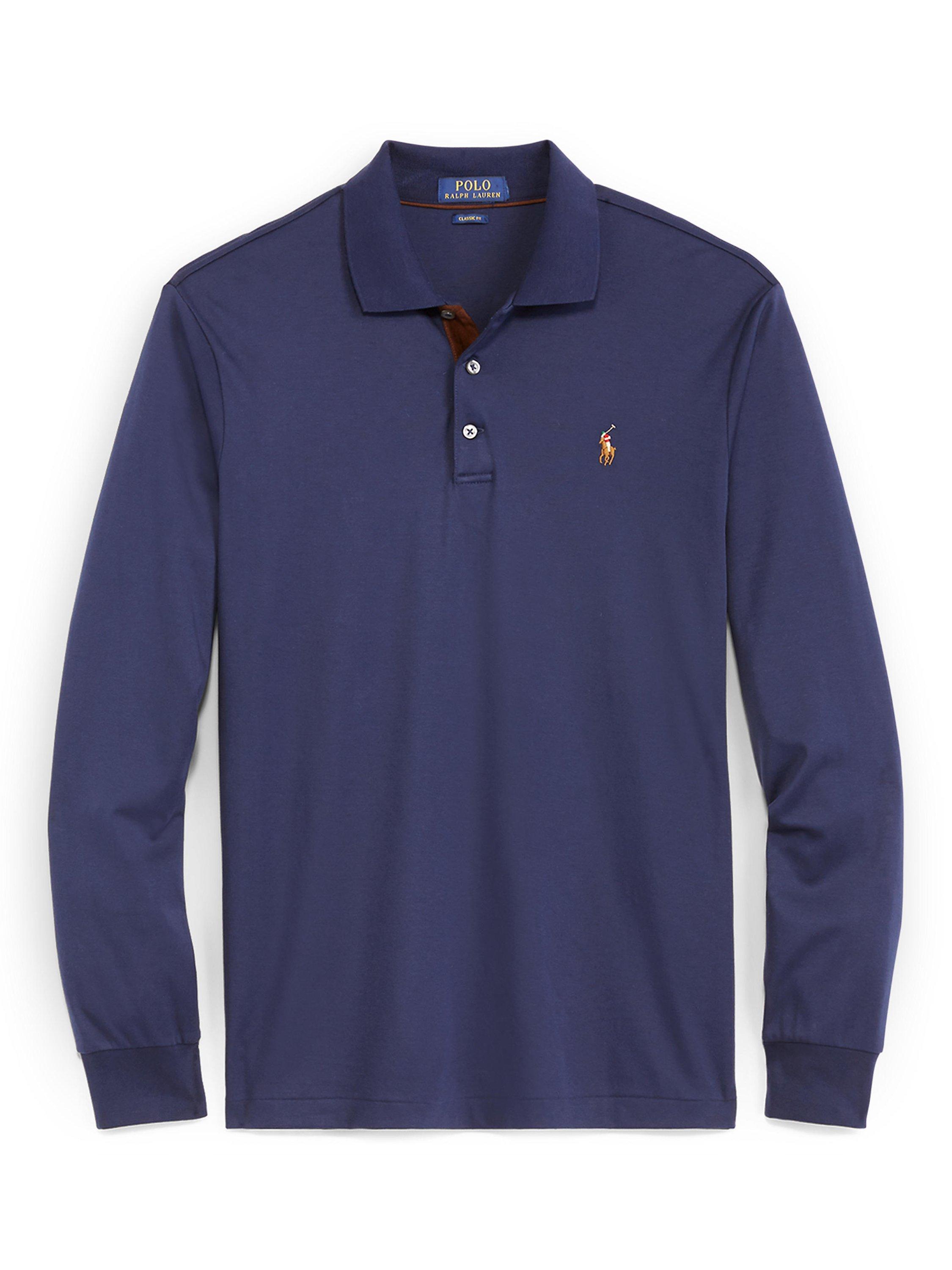 Product image 5 of 5, which shows Polo Ralph Lauren Custom Slim Fit Long Sleeve Polo Shirt, Refined Navy, S