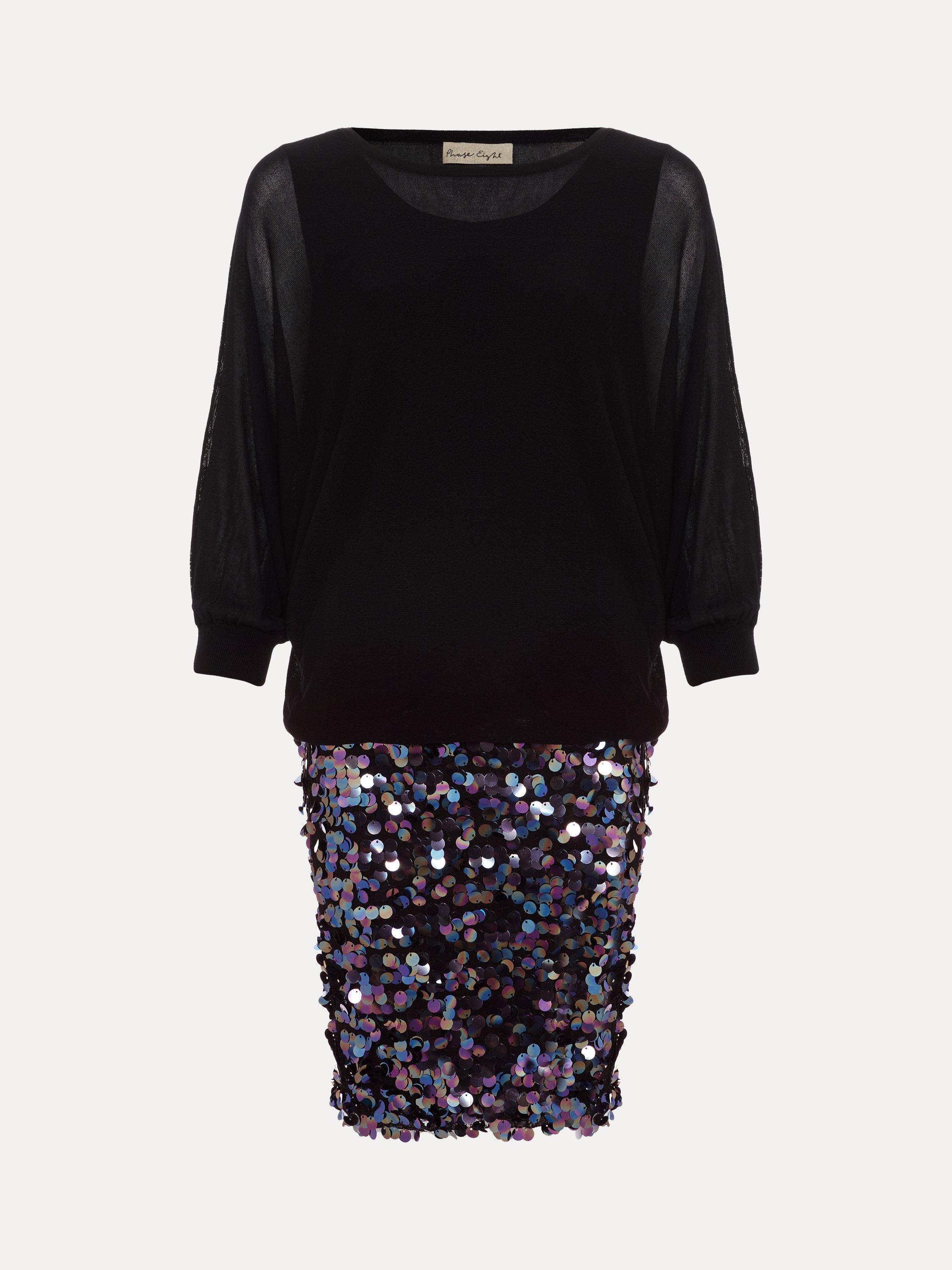 Product image 5 of 7, which shows Phase Eight Becca Sequin Skirt Dress, Black, 12