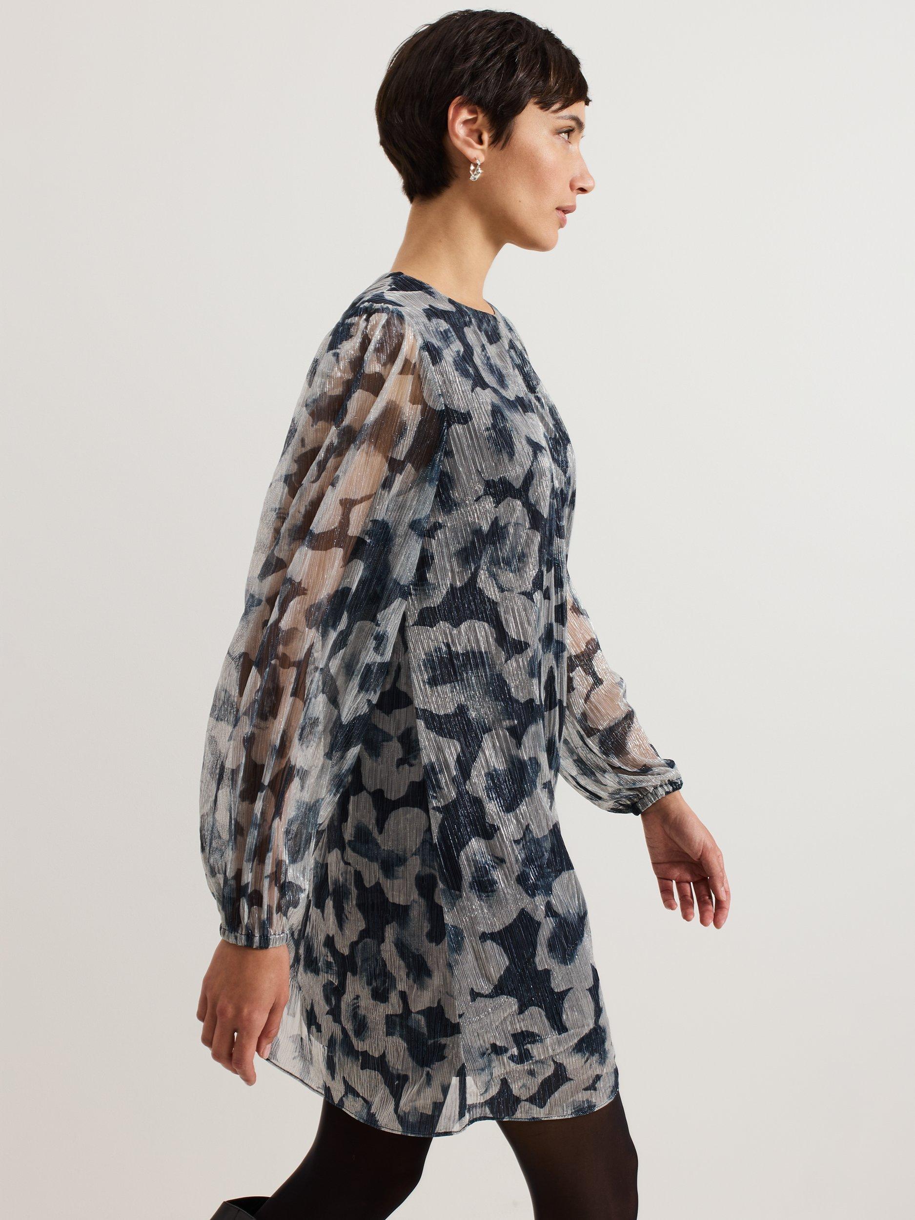 Product image 7 of 8, which shows Phase Eight Roma Floral Mini Dress, Grey/Multi, 8