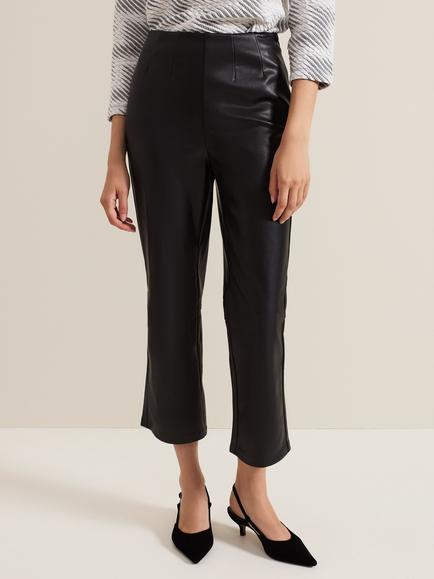 Phase Eight Mya Faux Leather Straight Trousers, Black, Black