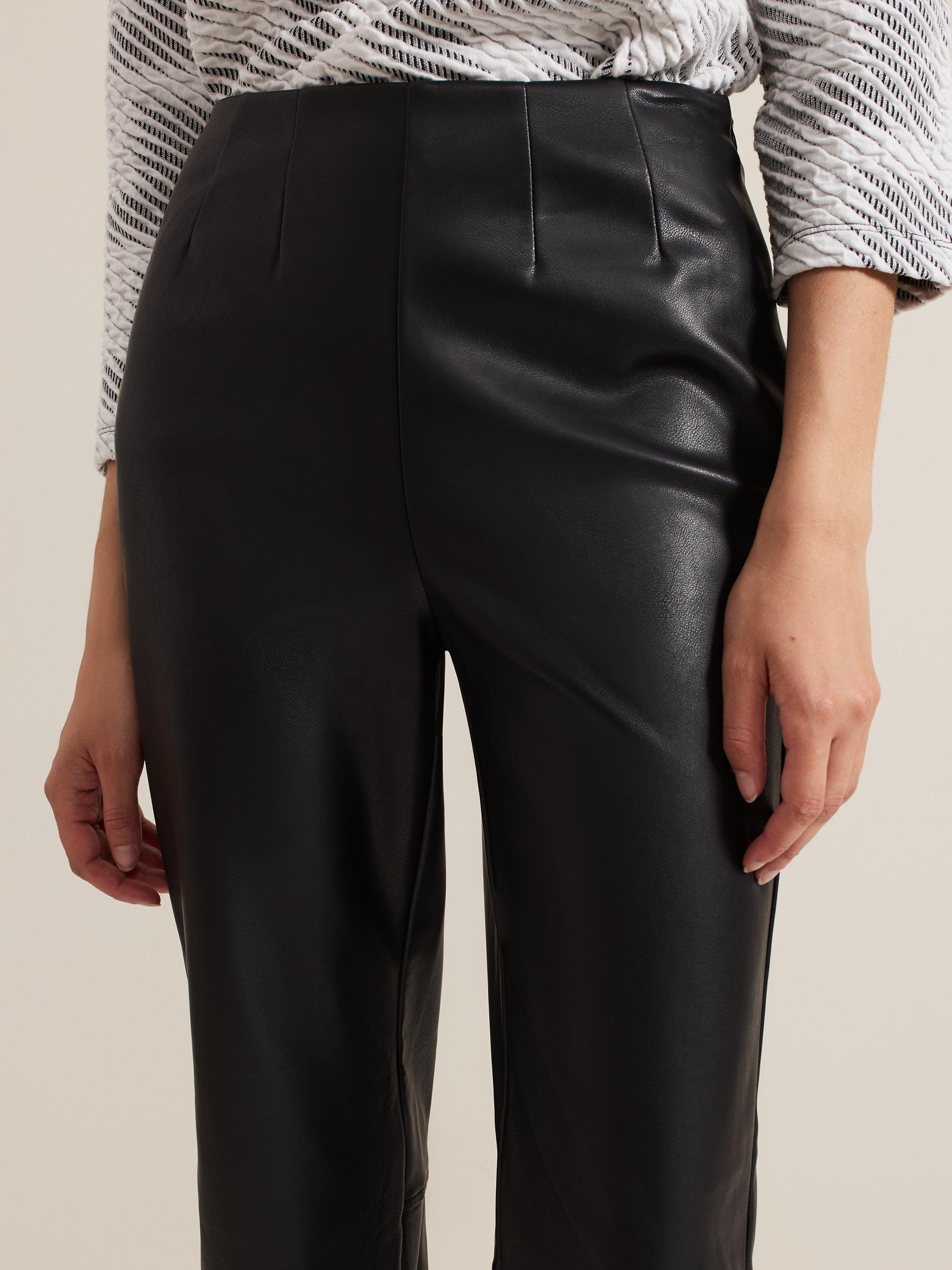 Product image 4 of 7, which shows Phase Eight Mya Faux Leather Straight Trousers, Black, 8