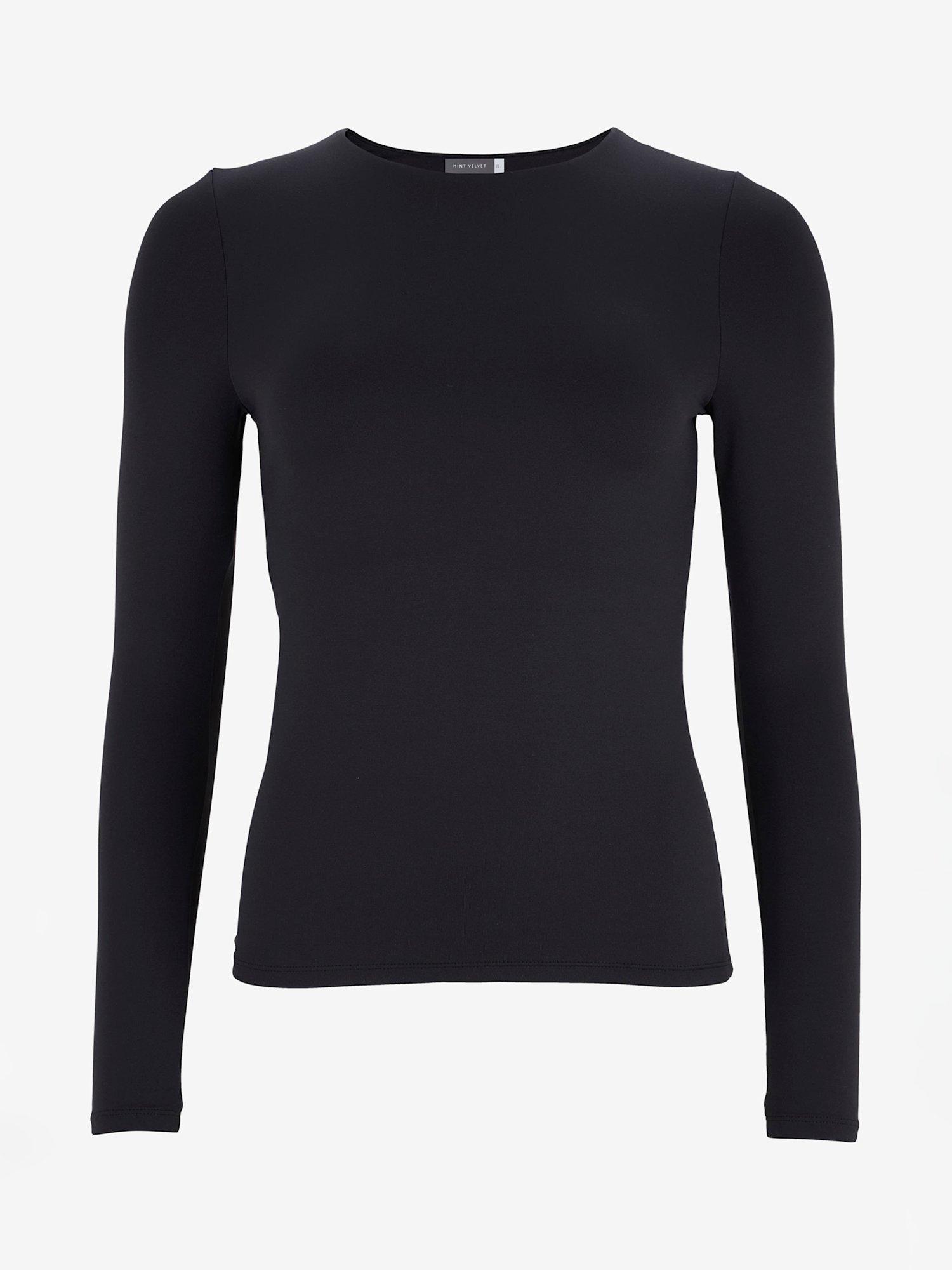 Product image 5 of 6, which shows Mint Velvet Layering Crew Neck Top, Black, XS