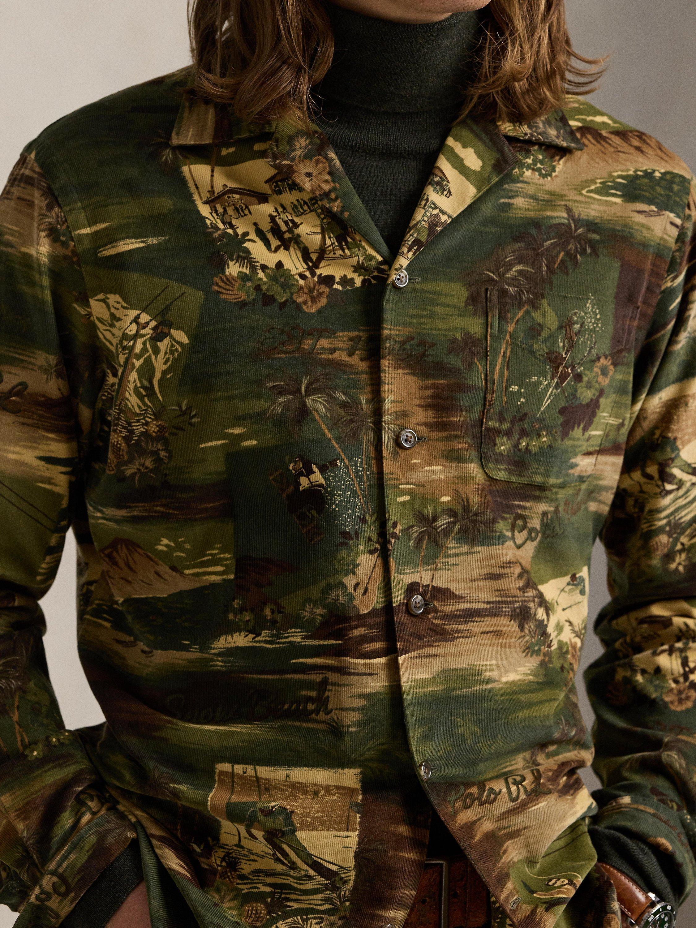 Product image 3 of 6, which shows Ralph Lauren Corduroy Camp Shirt, Camo Ski Scenic, S