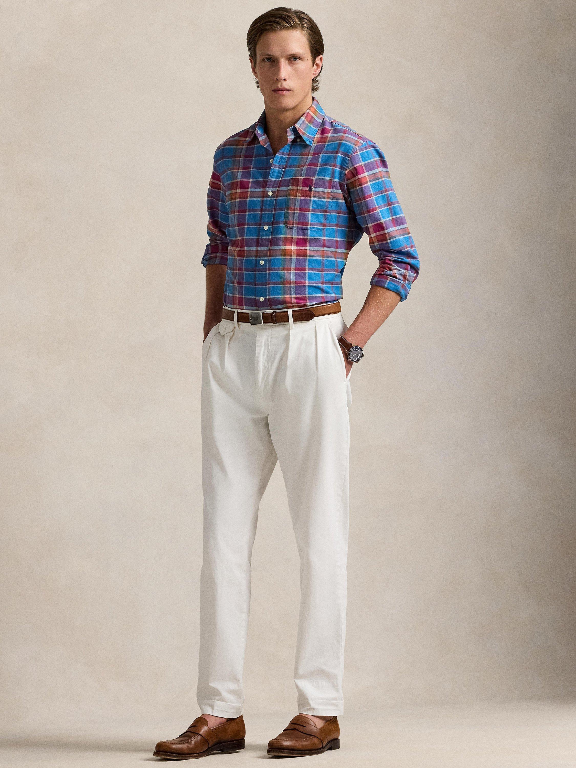 Product image 4 of 5, which shows Polo Ralph Lauren Cotton Regular Fit Check Shirt, Blueberry/Multi, S
