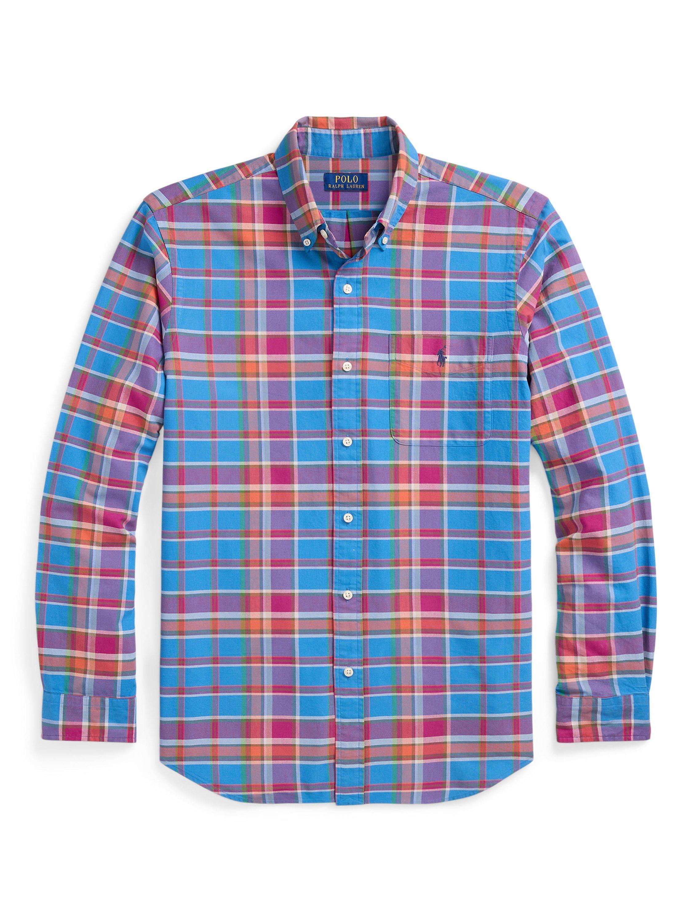 Product image 5 of 5, which shows Polo Ralph Lauren Cotton Regular Fit Check Shirt, Blueberry/Multi, S
