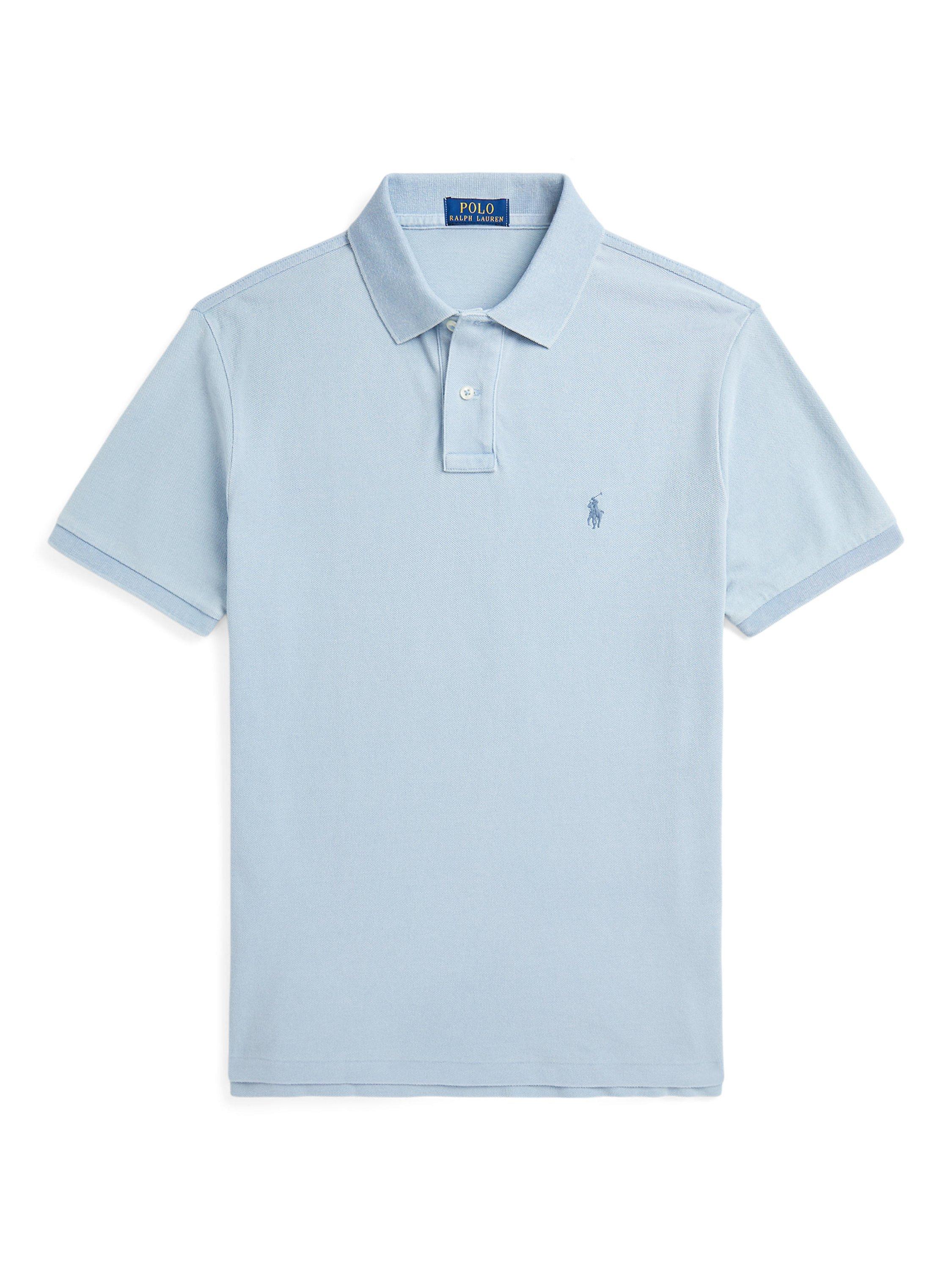 Product image 1 of 2, which shows Polo Ralph Lauren Cotton Regular Fit Short Sleeve Polo Shirt, Light Indigo, L