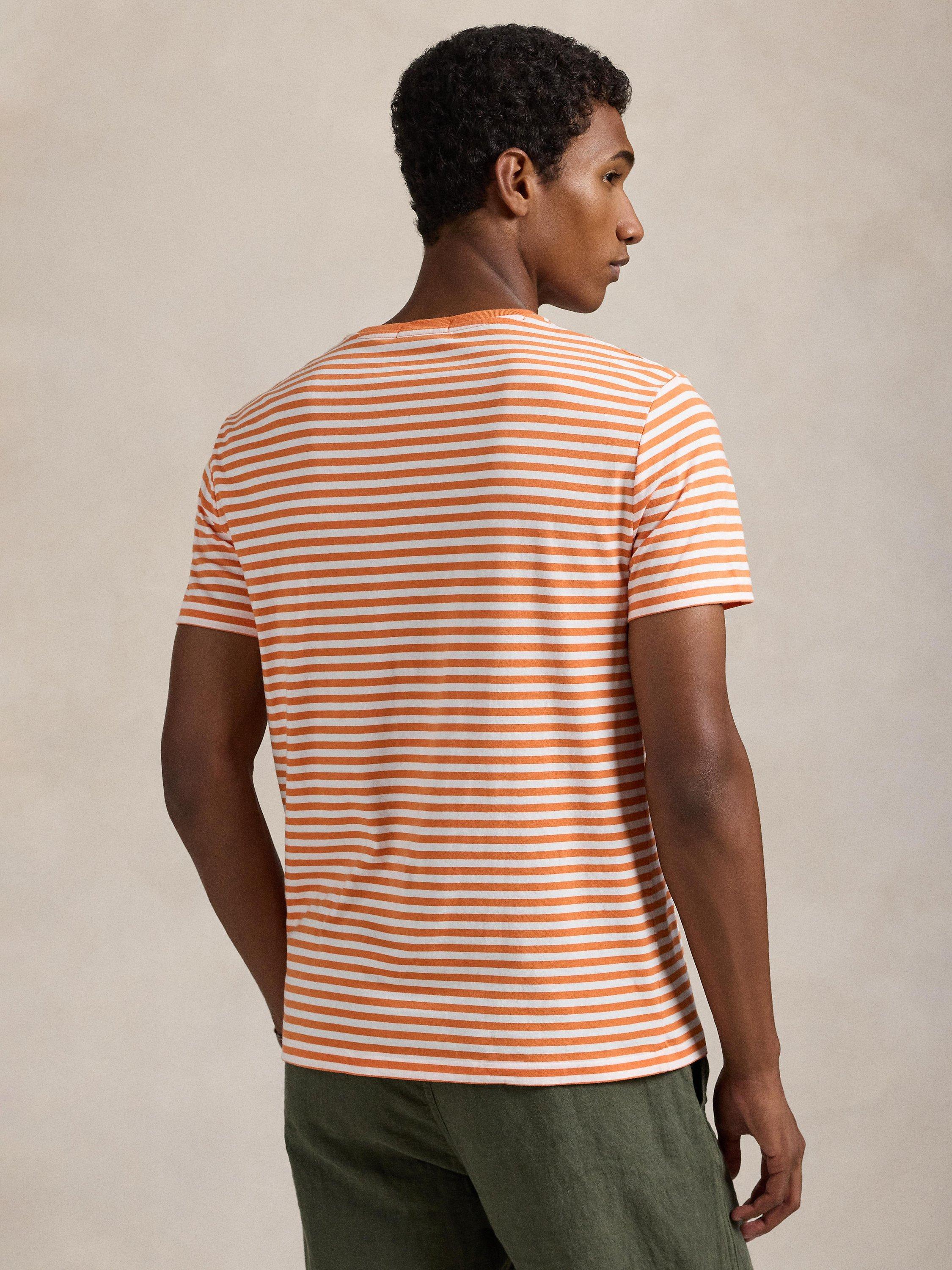 Product image 2 of 5, which shows Polo Ralph Lauren Cotton Regular Fit Short Sleeve Stripe T-Shirt, Kona Orange/White, XL
