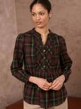 Brora Embroidered Cotton Plaid Shirt, Chocolate/Thyme