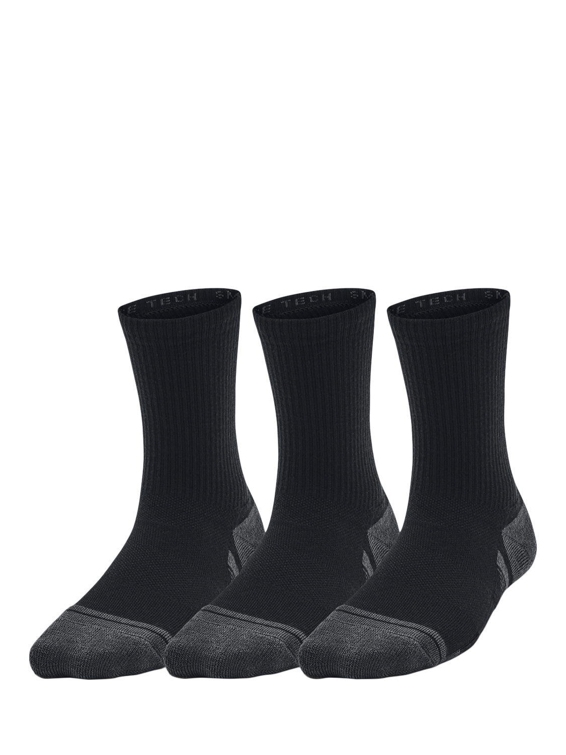 Product image 1 of 5, which shows Under Armour Kids' Perform Tech Socks, Pack of 3, Black, XS