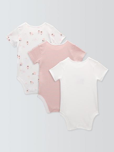 John Lewis Baby Sheep Bodysuits, Pack of 3, Pink - view 2, Pink
