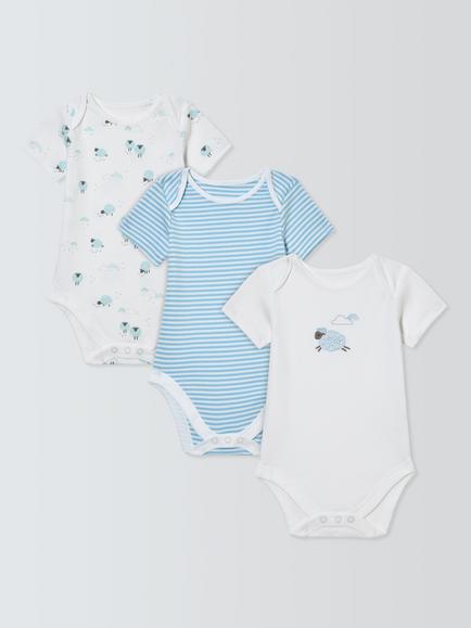John Lewis Baby Sheep Bodysuits, Pack of 3, Blue, Blue