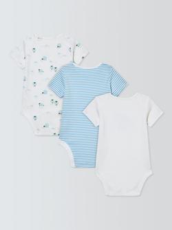John Lewis Baby Sheep Bodysuits, Pack of 3, Blue - view 2, Blue