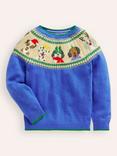 Mini Boden Kids' Fair Isle Dogs Jumper, Blue/Multi