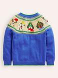 Mini Boden Kids' Fair Isle Dogs Jumper, Blue/Multi