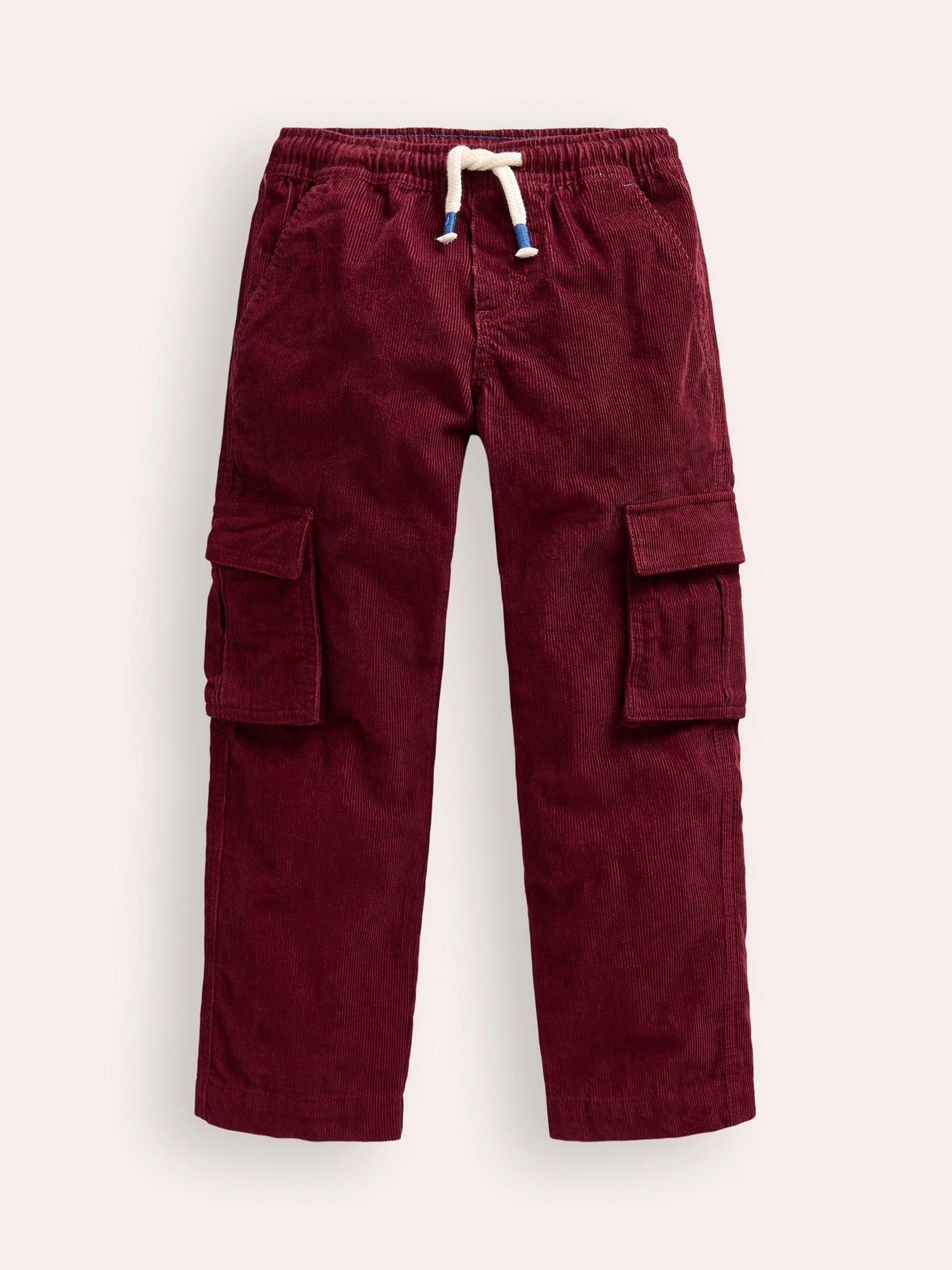 Mini Boden Pull-On Corduroy Trousers, Dark Ruby Red